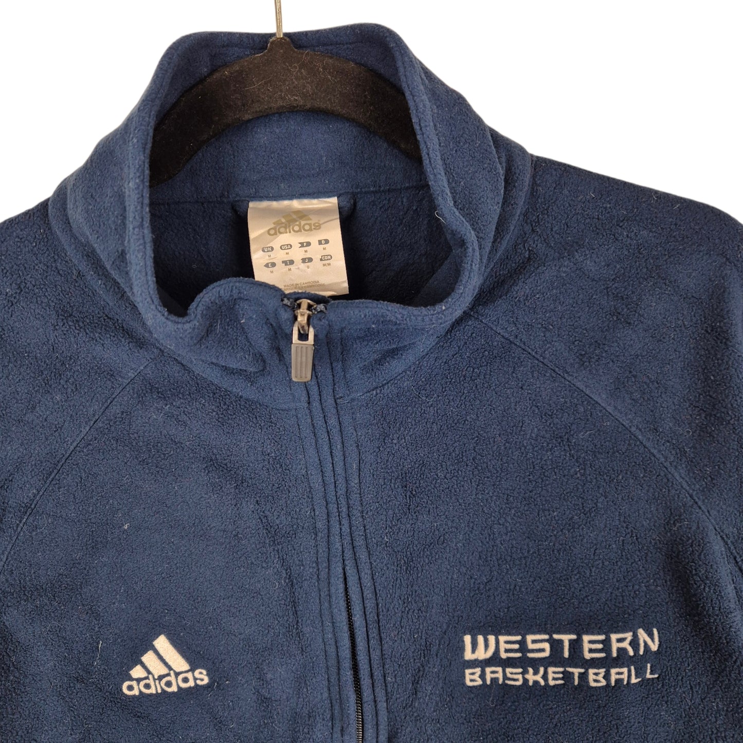Vintage Adidas 2000's Western Basketball Dark Blue Fleece Jumper Size M