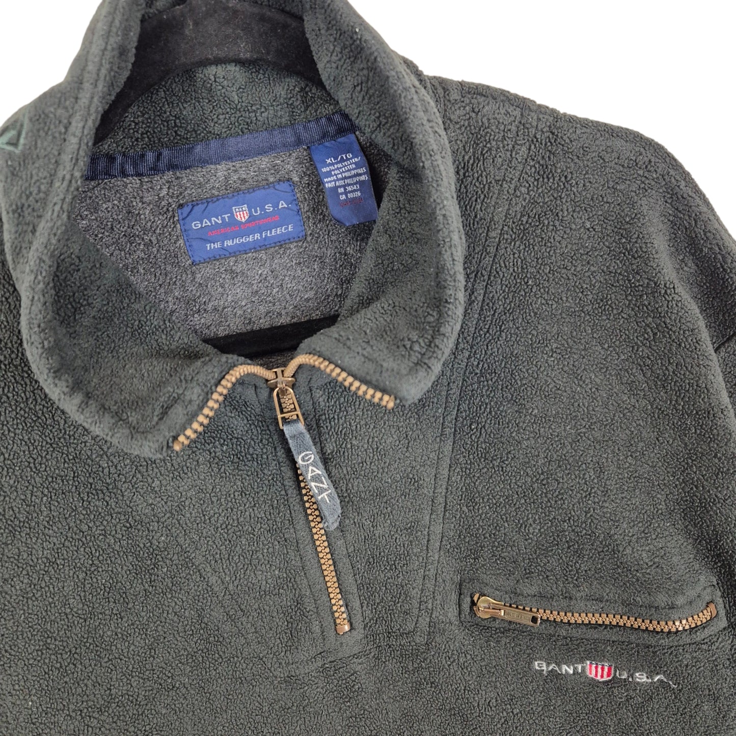 Vintage GANT USA Dark Green Quarter Zip Fleece Jumper Size XL