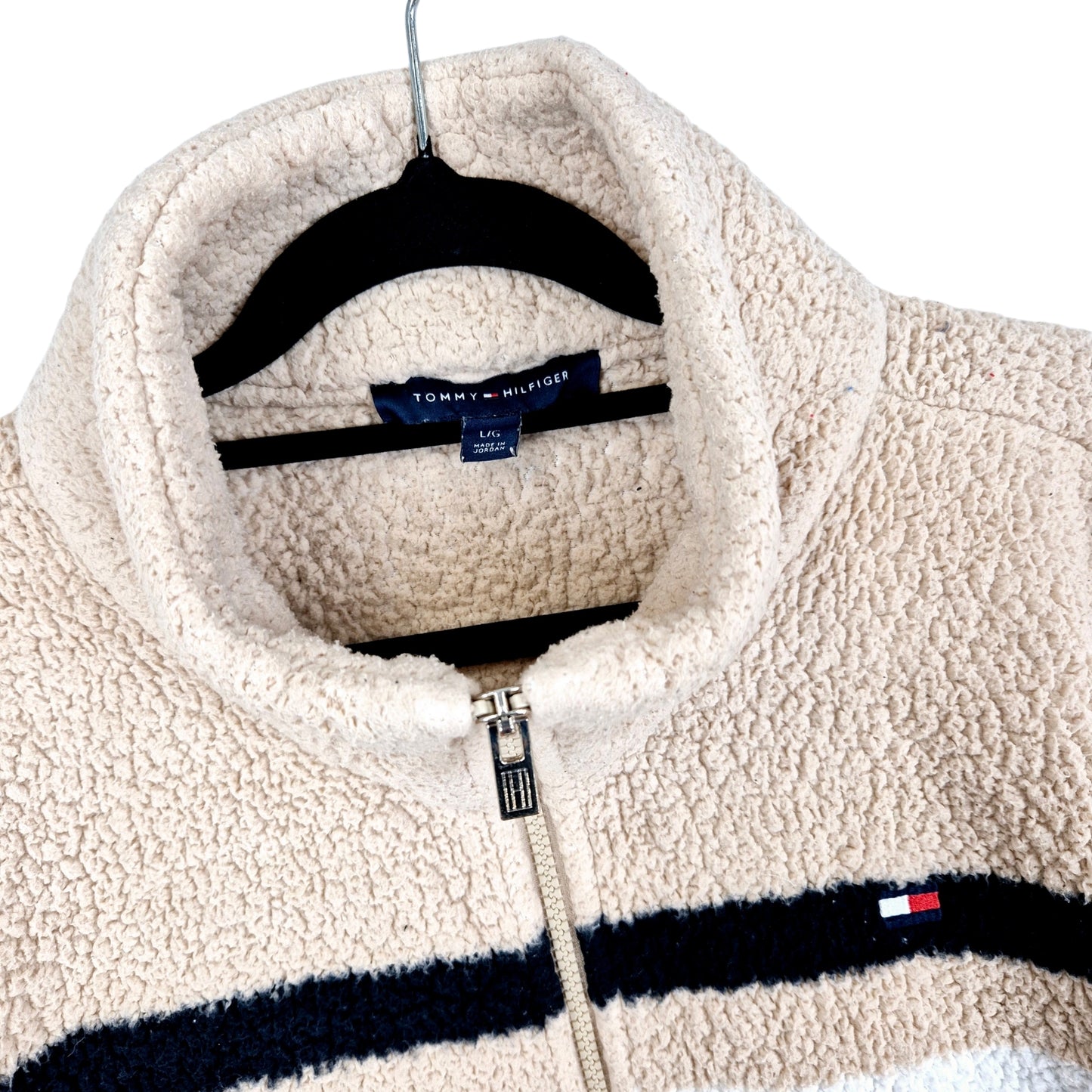 Tommy Hilfiger Cream Brown Fleece Zip Jumper Size L