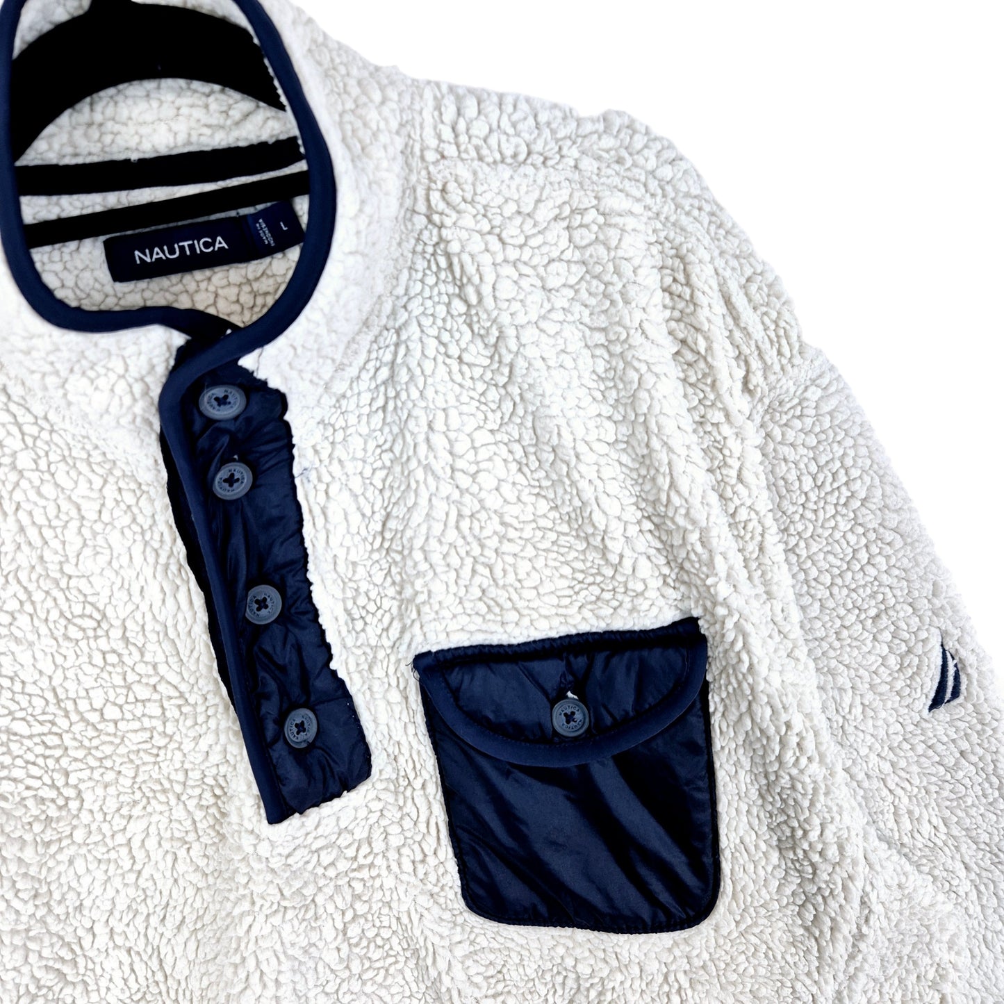 Nautica Cream White Quarter Button Fleece Jumper Size L