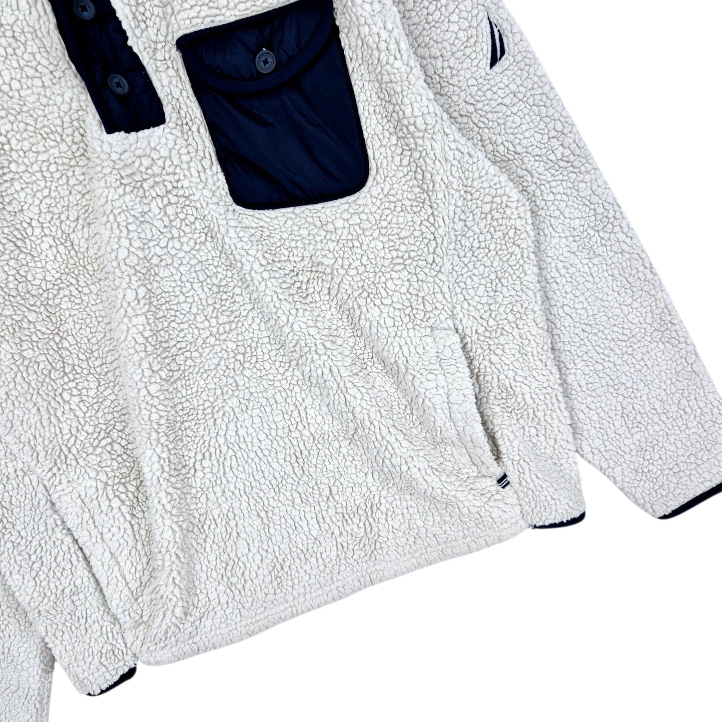 Nautica Cream White Quarter Button Fleece Jumper Size L