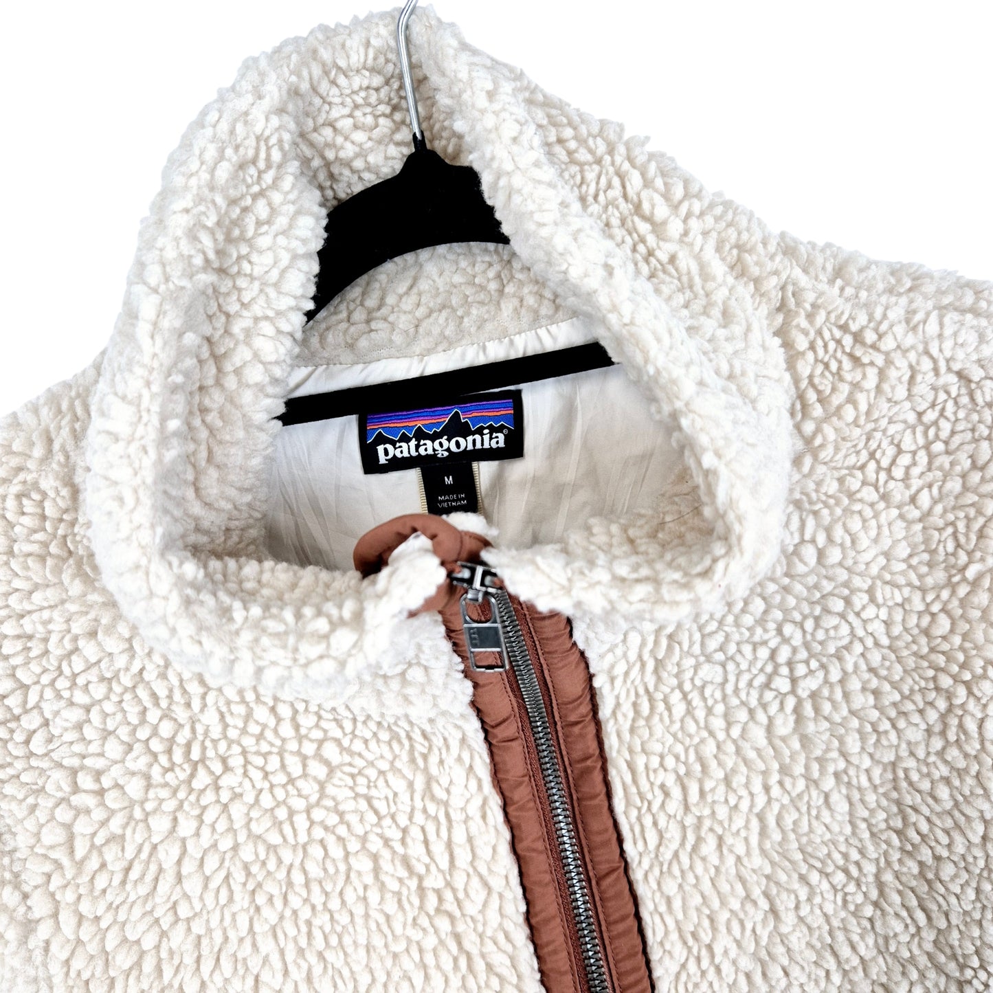 Patagonia Womens Cream Brown Fleece Zip Jumper Size M