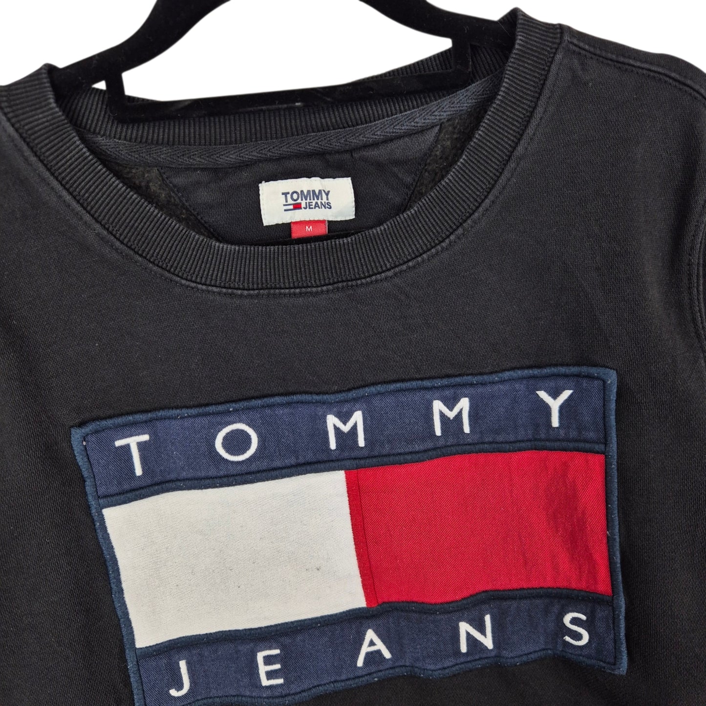 Tommy Jeans Black Embroidered Crewneck Sweater Size M