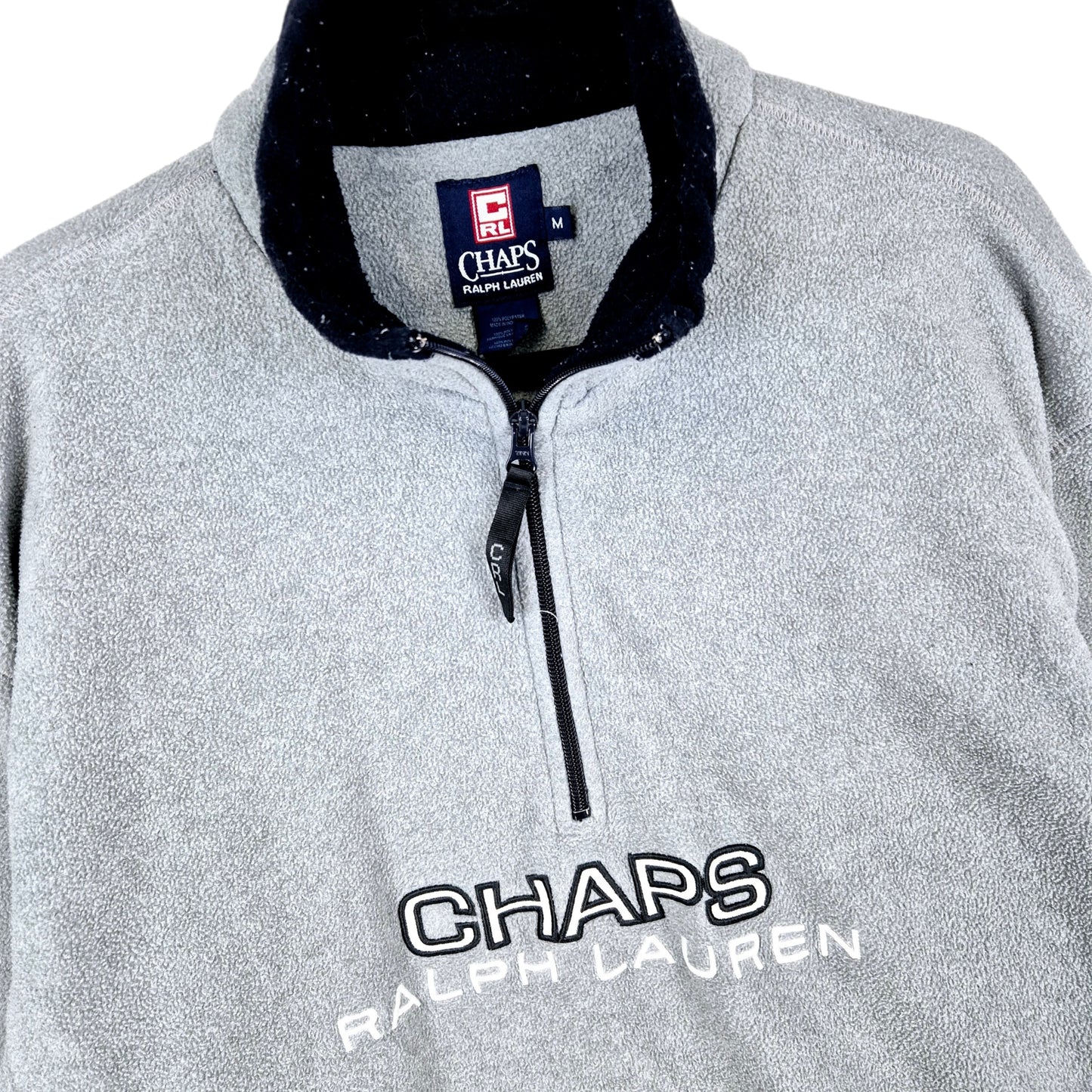 Vintage Ralph Lauren Chaps 90's Light Grey Embroidered Fleece Jumper Size M