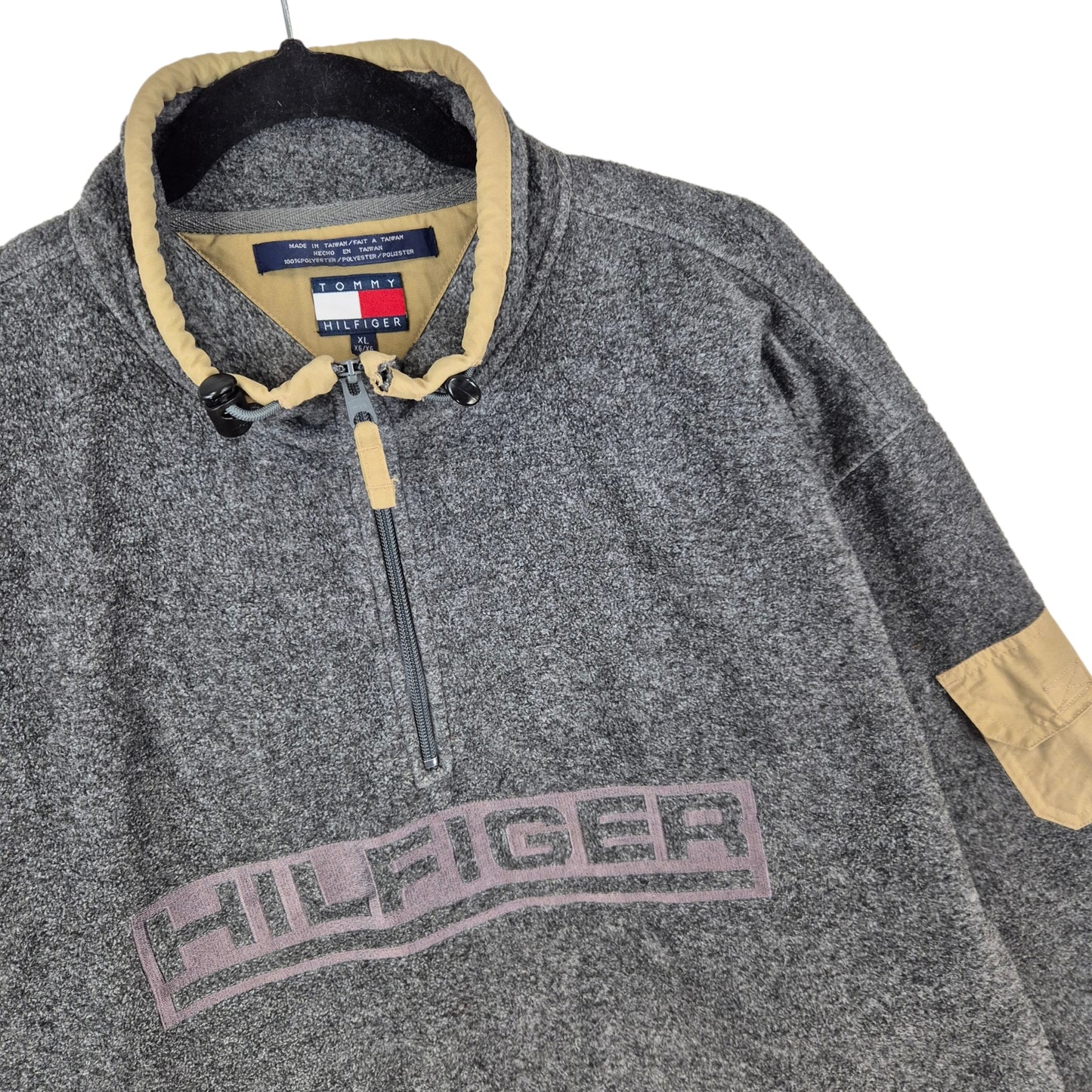 Vintage Tommy Hilfiger 90's Grey Embroidered Fleece Jumper Size XL