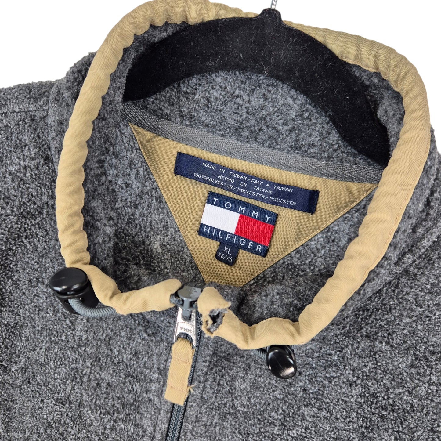 Vintage Tommy Hilfiger 90's Grey Embroidered Fleece Jumper Size XL