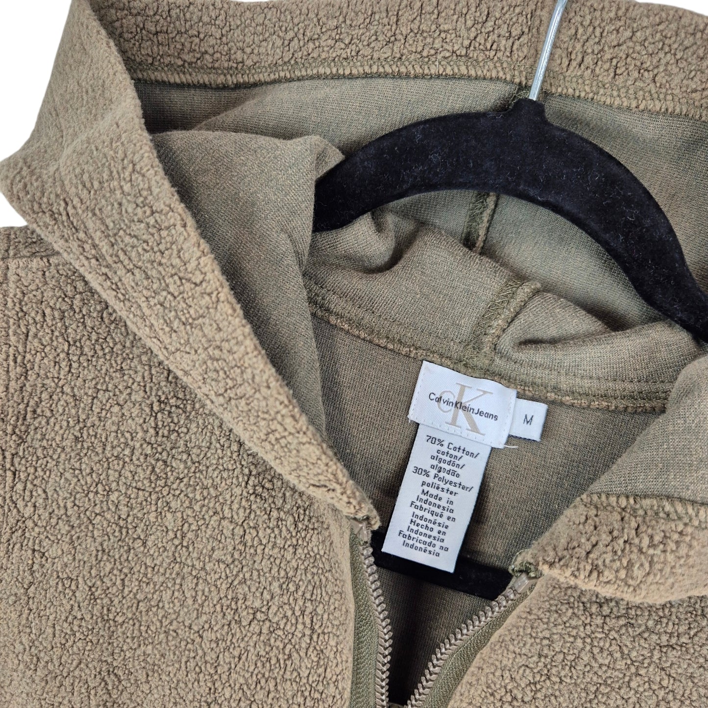 Vintage Calvin Klein 90's Khaki Green Hooded Fleece Vest Size M