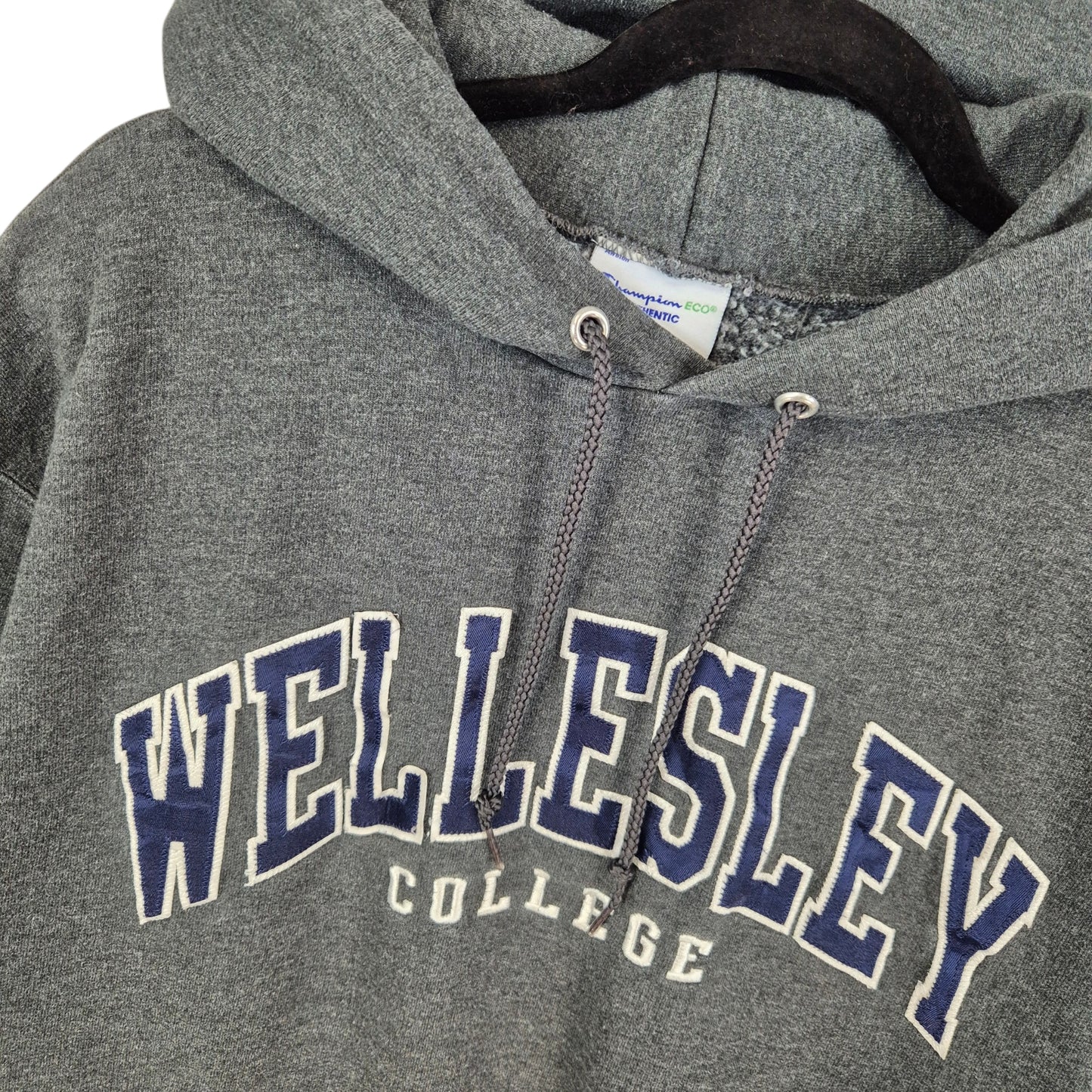 Champion Wellesley College Dark Grey Embroidered Hoodie Size M