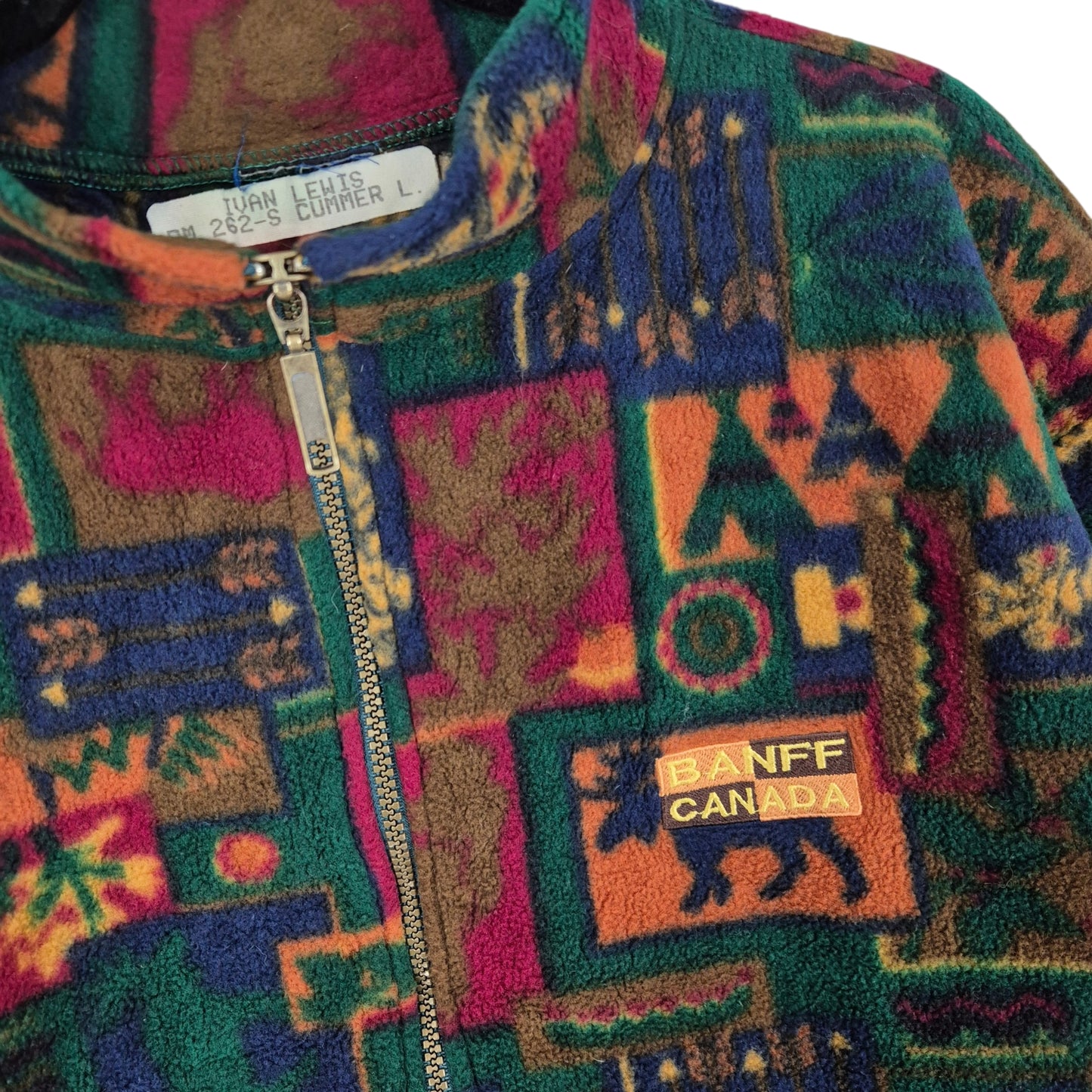 Vintage Banff Canada Colourful Fleece Zip Jumper Size L