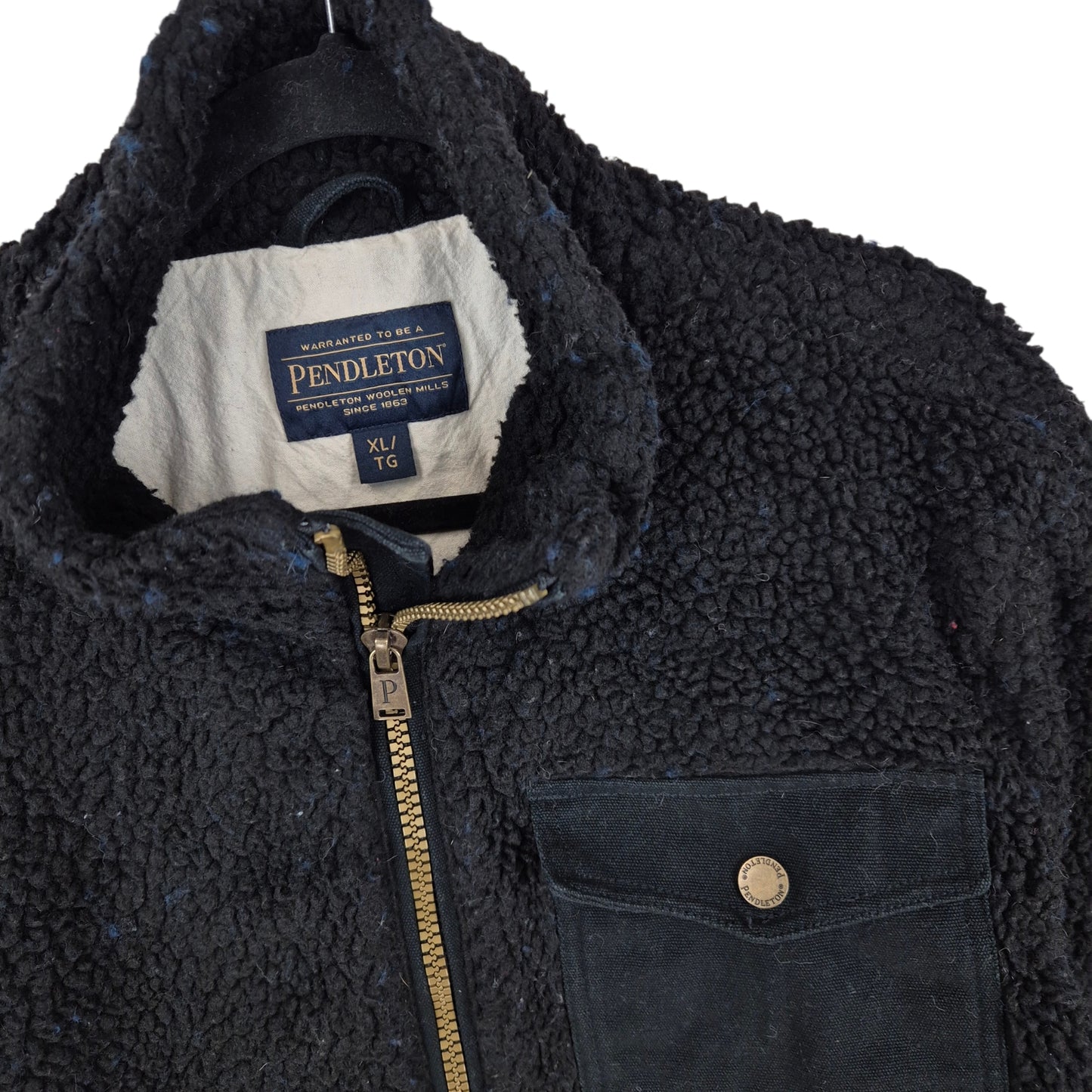 Pendleton Black Heavy Fleece Zip Jumper Size XL