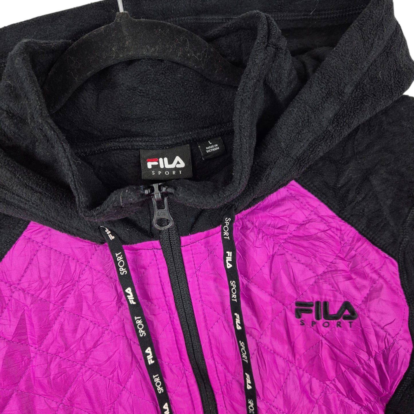 FILA Sport Womens Black & Magenta Fleece Zip Hoodie Size L