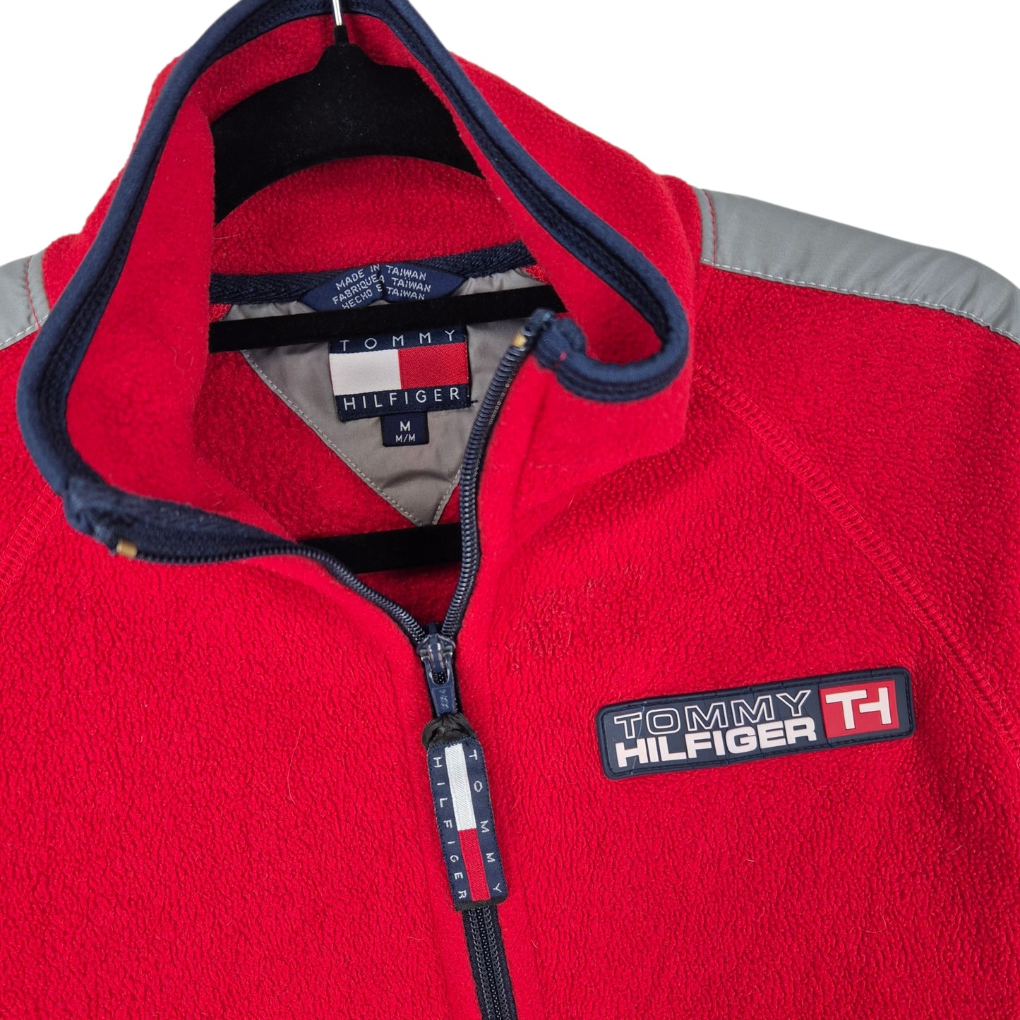 Vintage Tommy Hilfiger 90's Womens Red Fleece Zip Jumper Size M