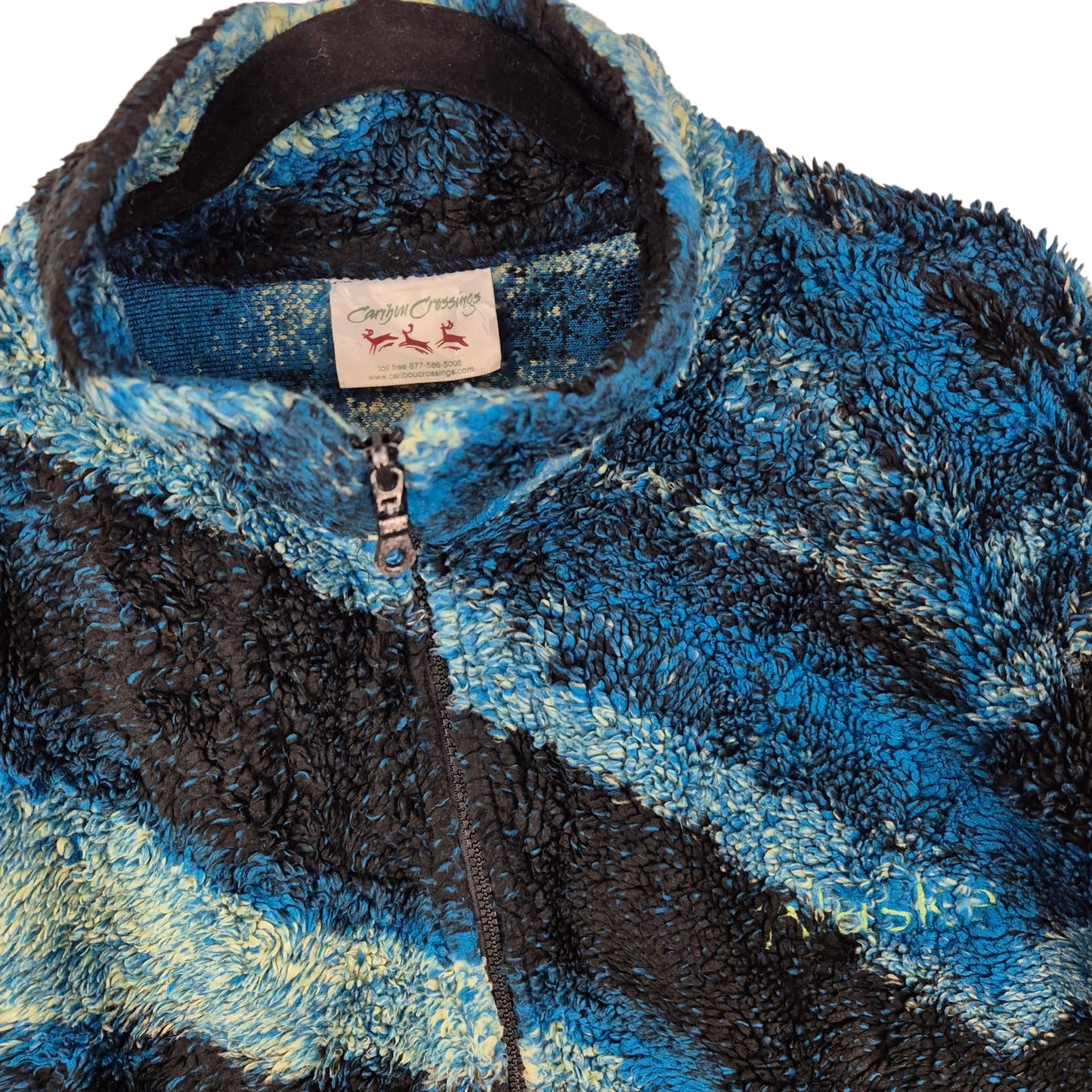 Vintage Caribou Crossings Alaska 90's Blue USA Made Fleece Jumper Size 2XL
