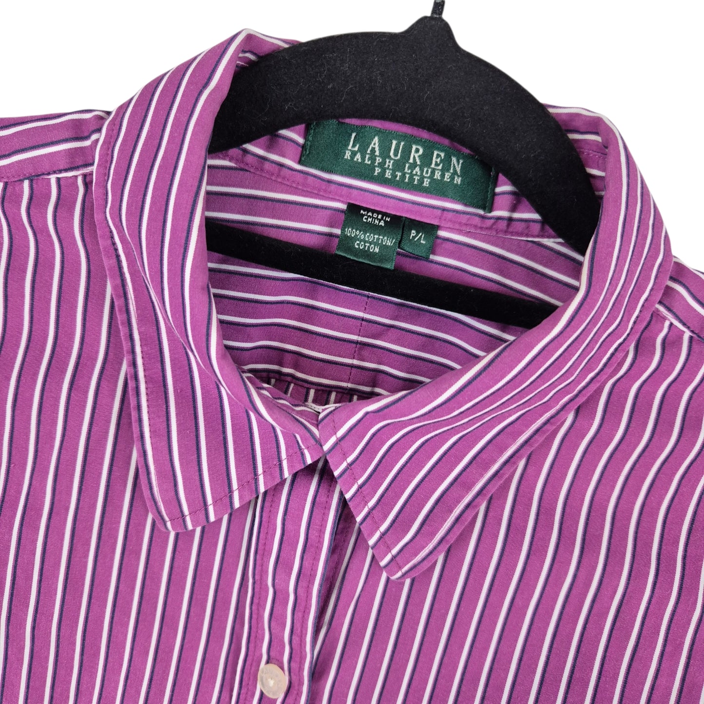 Vintage Ralph Lauren Green Label Womens Purple Striped Dress Shirt Size L