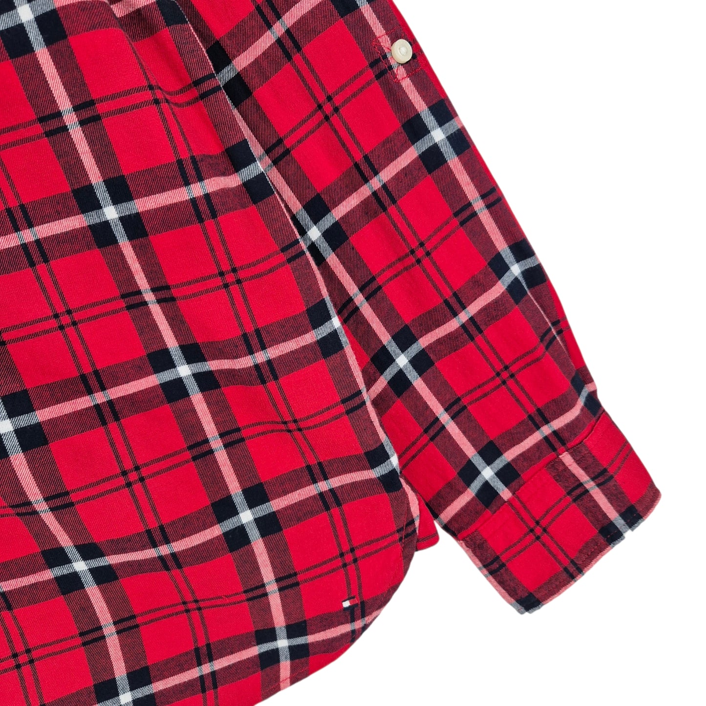 Tommy Hilfiger Womens Red Checkered Half Button Shirt Size L
