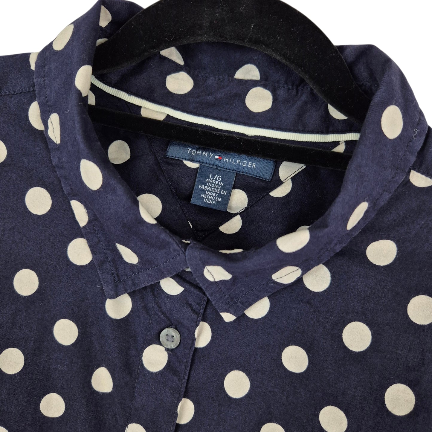 Tommy Hilfiger Womens Dark Blue Spotted Dress Shirt Size L