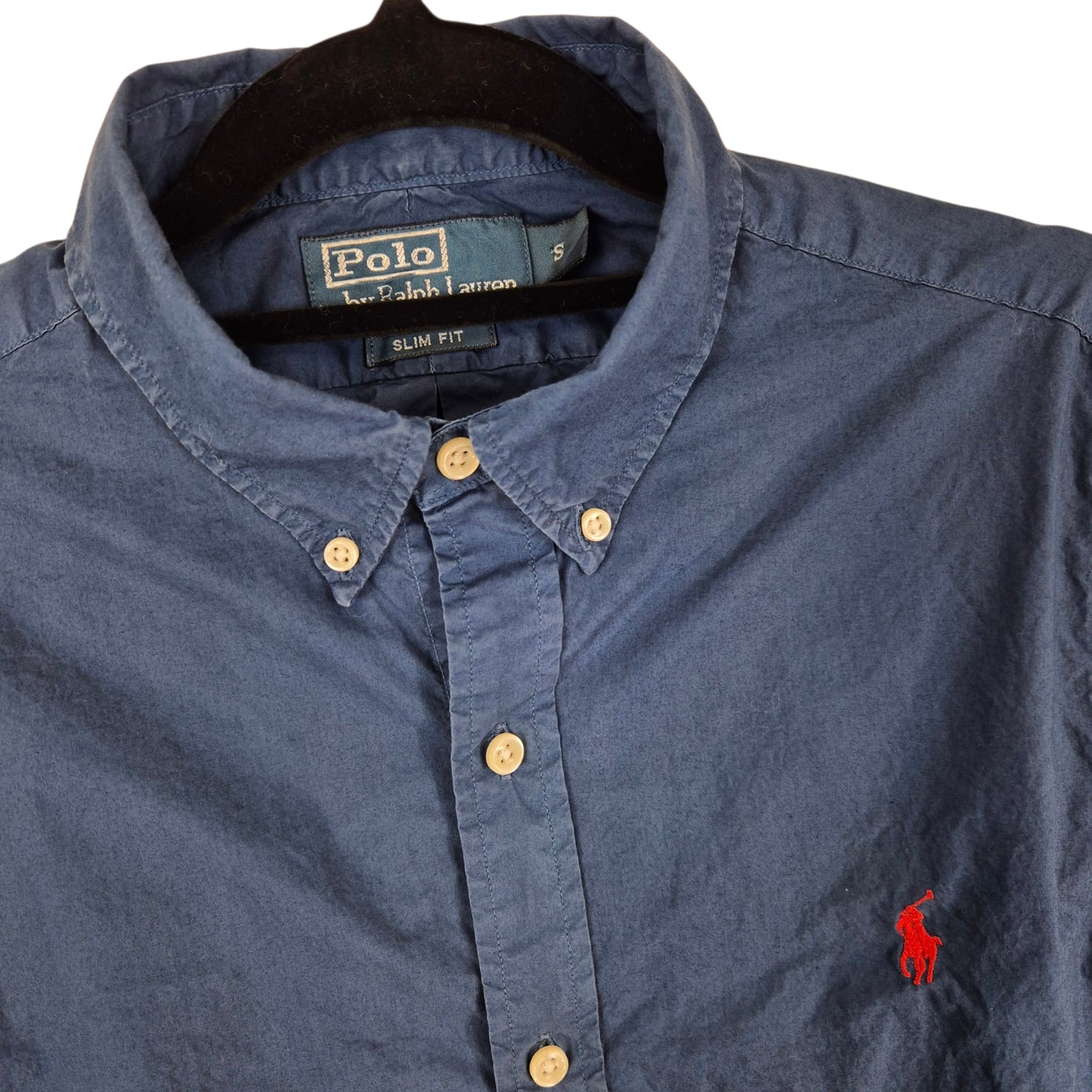 Vintage Polo Ralph Lauren 90's Dark Blue Slim Fit Stretch Dress Shirt Size S