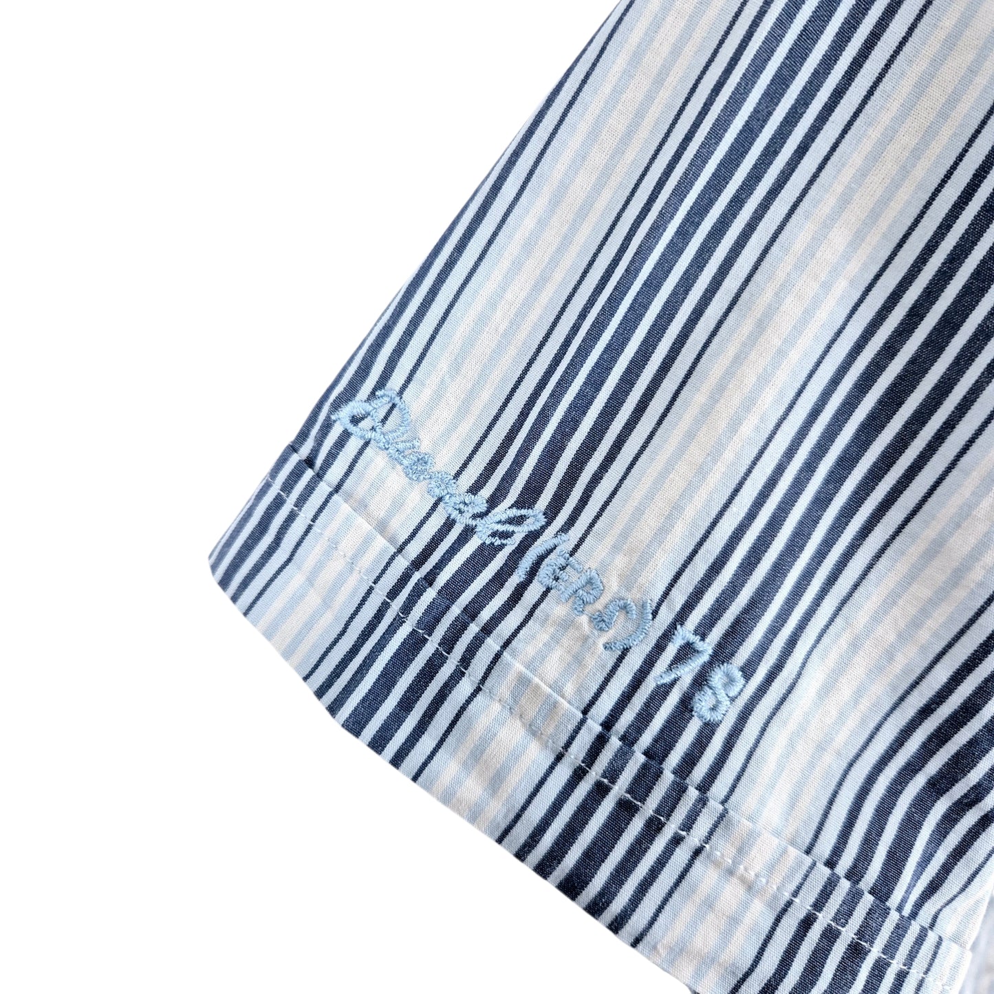 Diesel White & Blue Striped Short Sleeve Button Shirt Size L