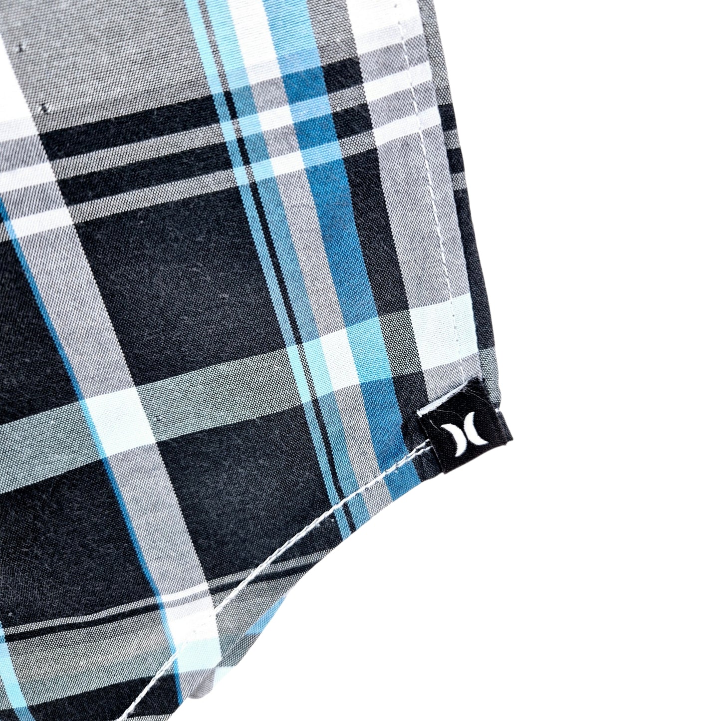 Hurley Blue & Grey Checkered Short Sleeve Button Shirt Size L