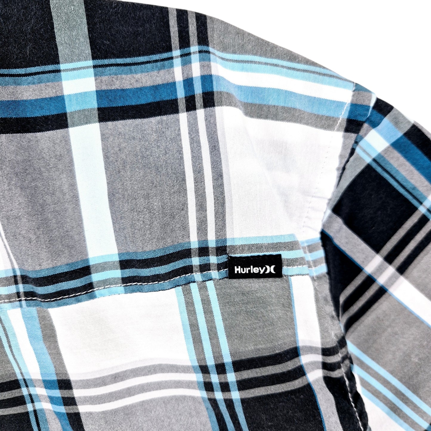Hurley Blue & Grey Checkered Short Sleeve Button Shirt Size L