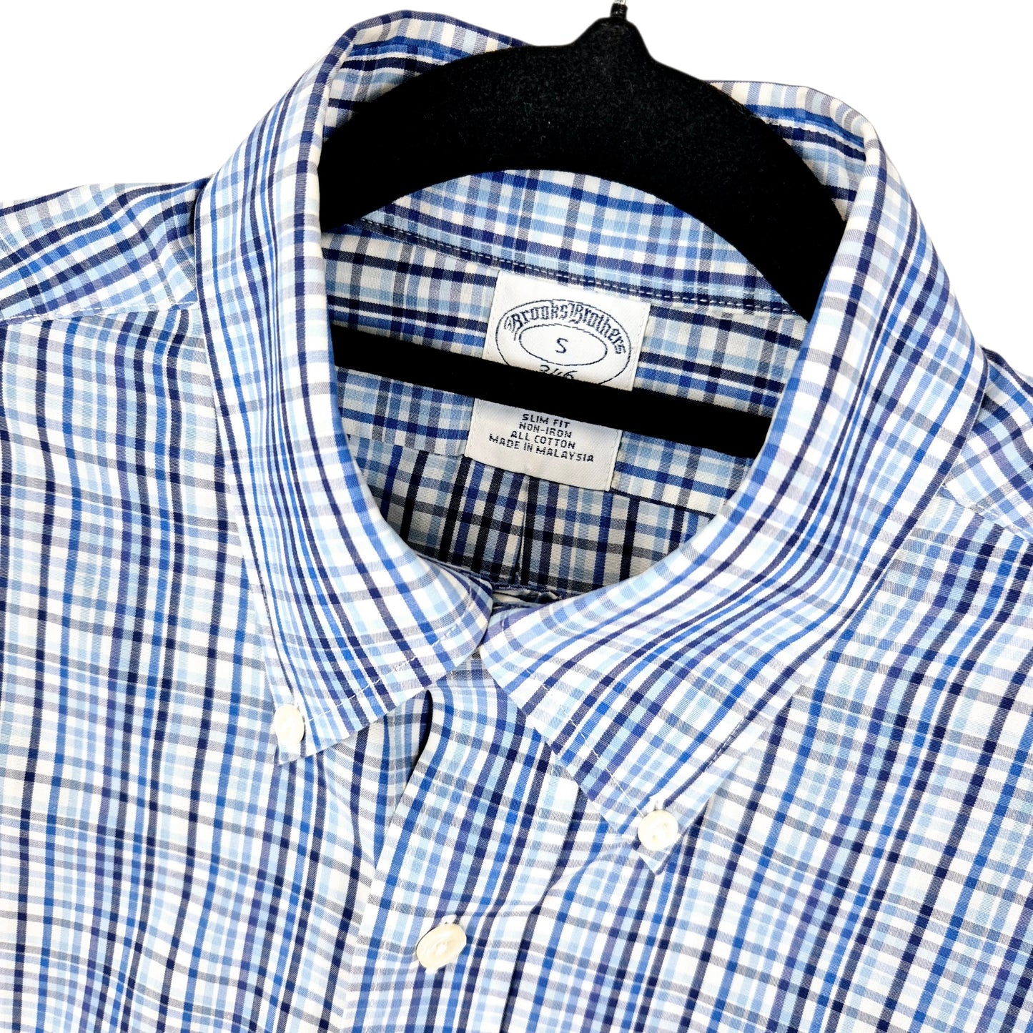 Brooks Brothers Blue Slim Fit Checkered Non Iron Dress Shirt Size S