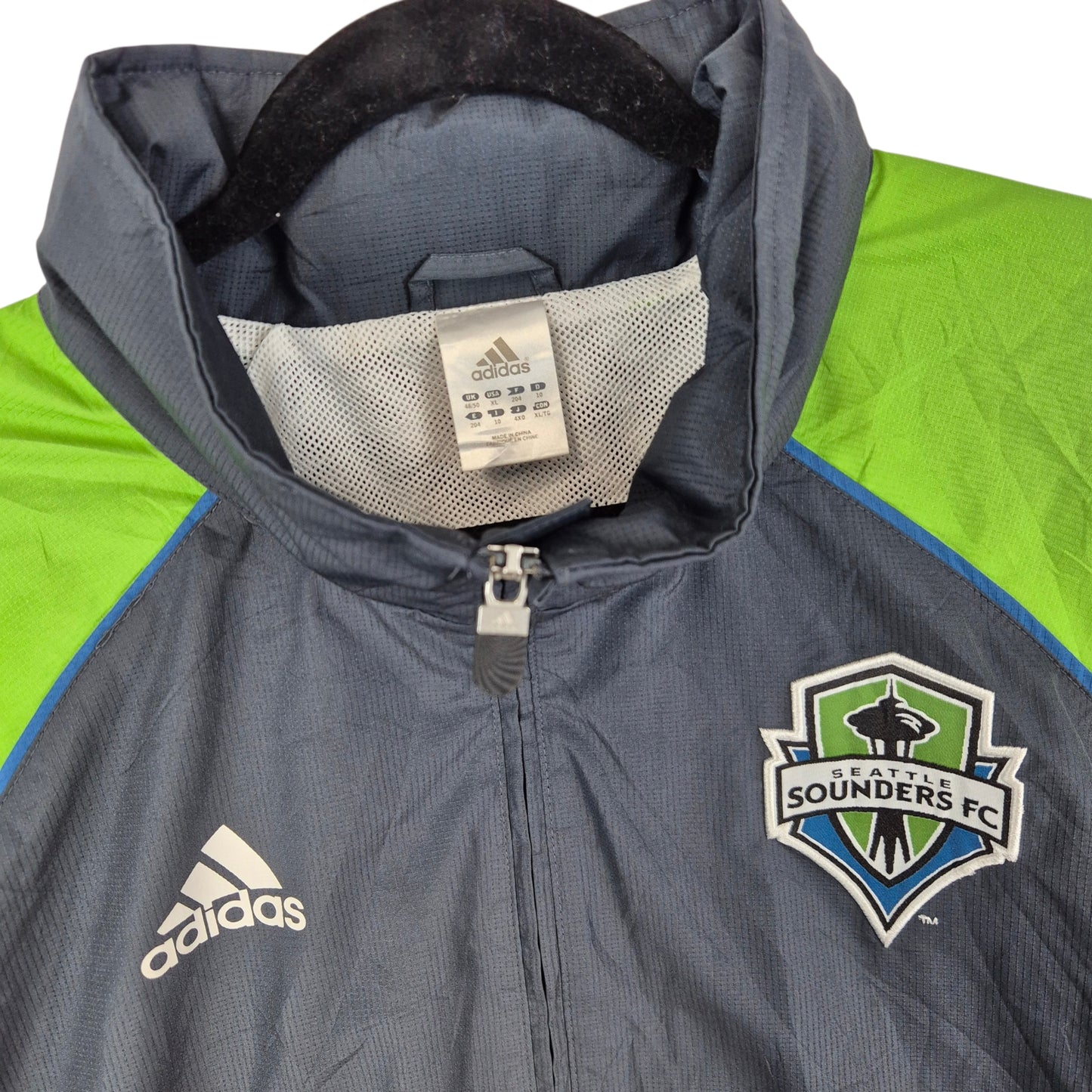 Vintage Adidas MLS Seattle Sounders Grey & Green Nylon Jacket Size XL