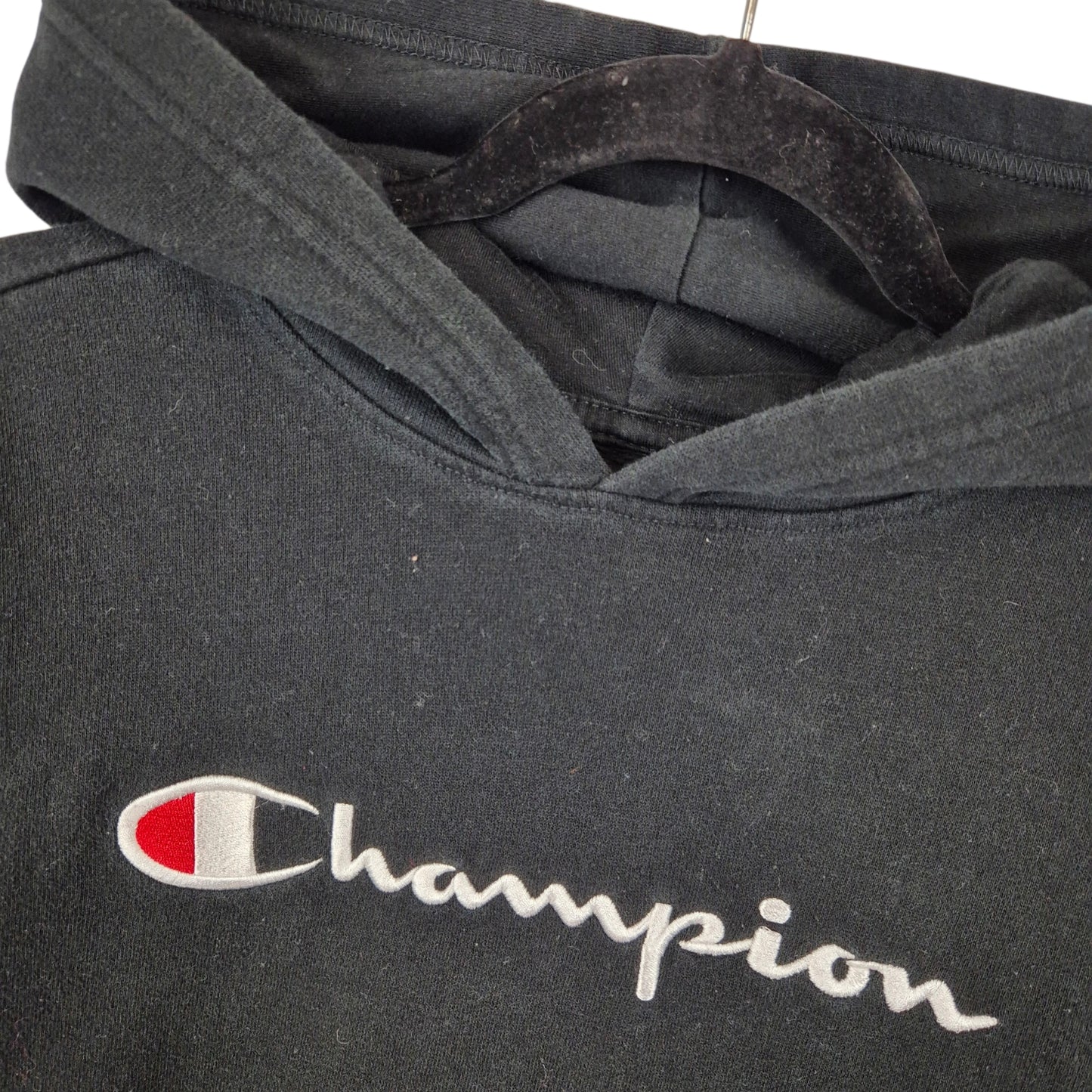Champion Black Embroidered Chest Script Hoodie Size S