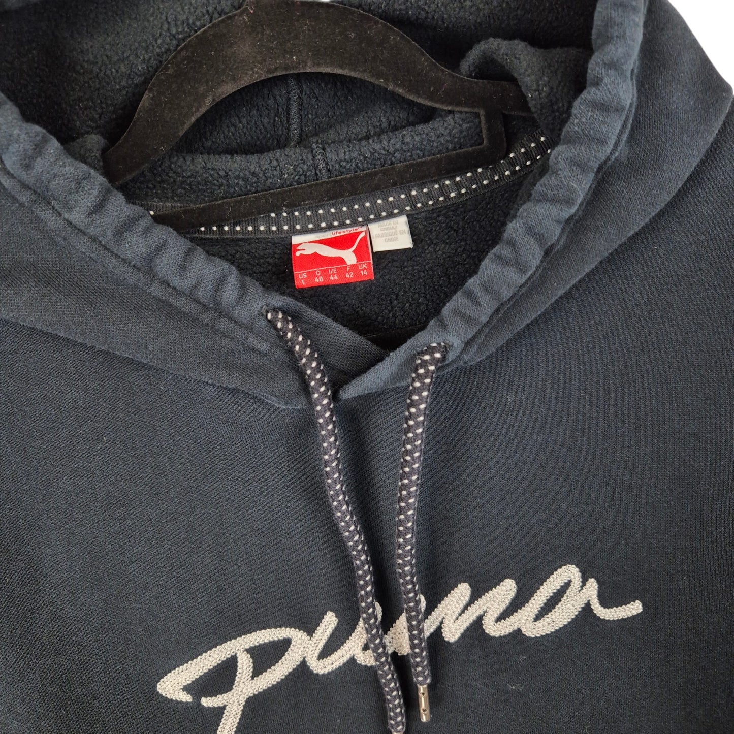 Puma Womens Black Embroidered Chest Script Hoodie Size L