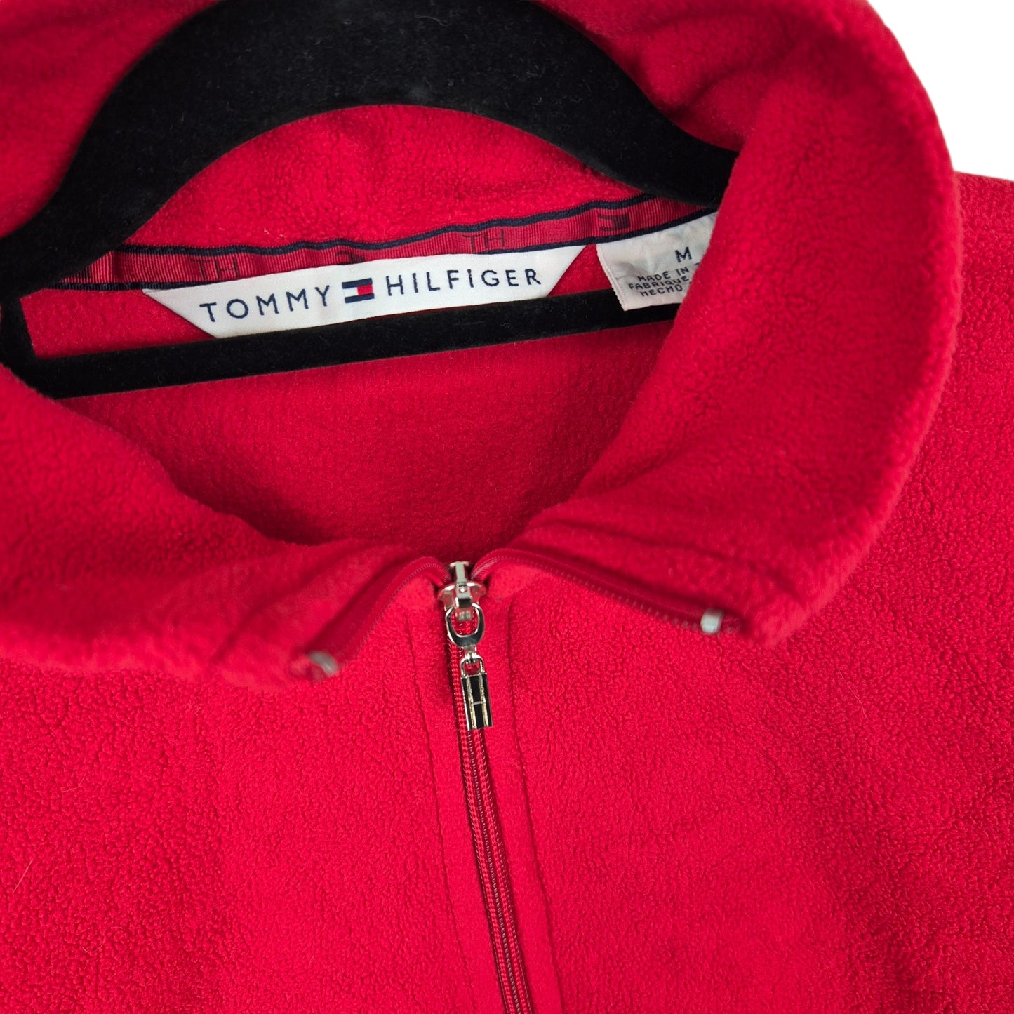 Vintage Tommy Hilfiger Womens Red Quarter Zip Fleece Jumper Size M