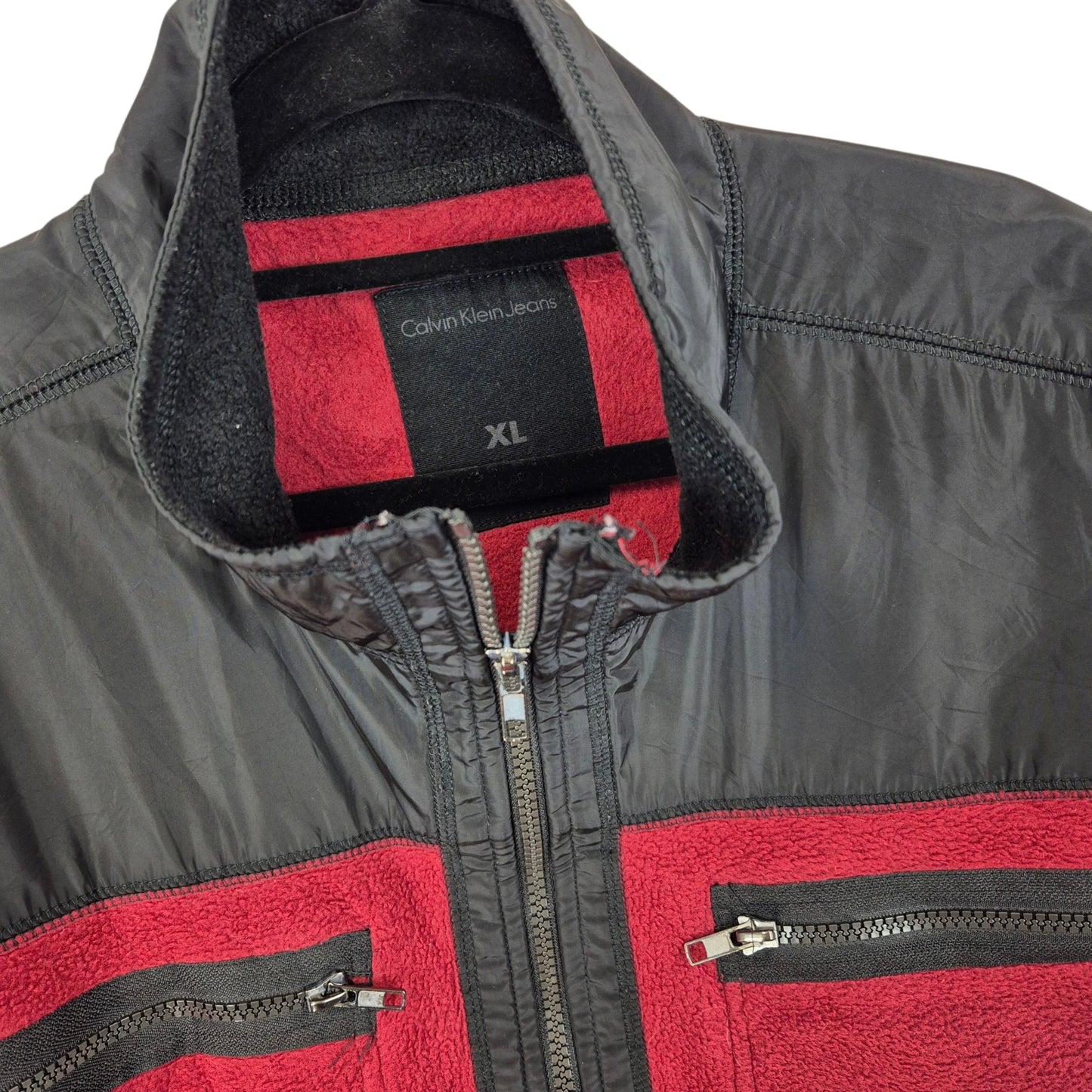 Calvin Klein Jeans Burgundy & Black Fleece Zip Jumper Size XL