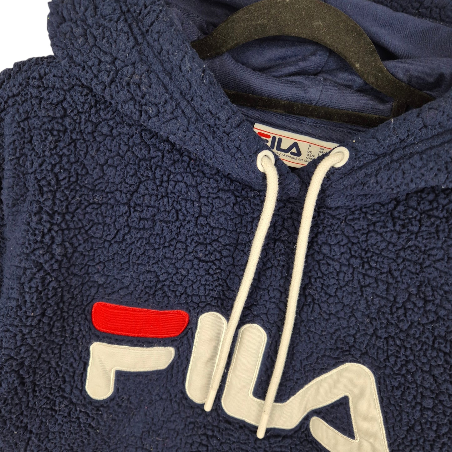 FILA Dark Blue Embroidered Fleece Hoodie Size L
