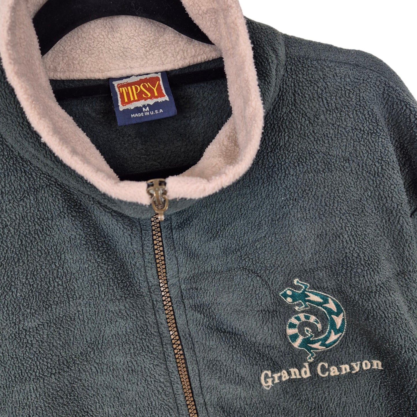 Vintage Grand Canyon 80's Green USA Made Fleece Zip Jumper Size M