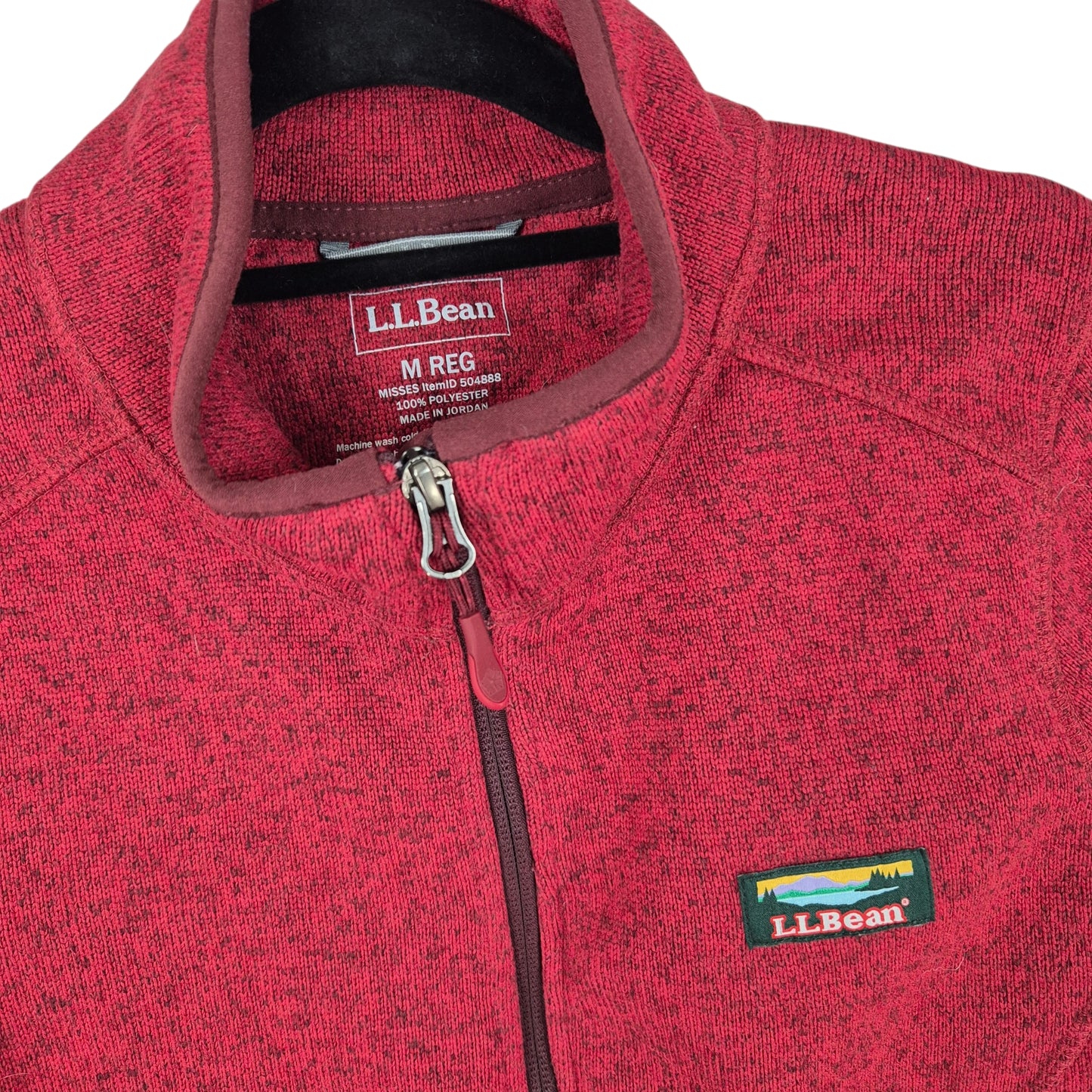 LL Bean Womens Red Fleece Zip Jumper Size M