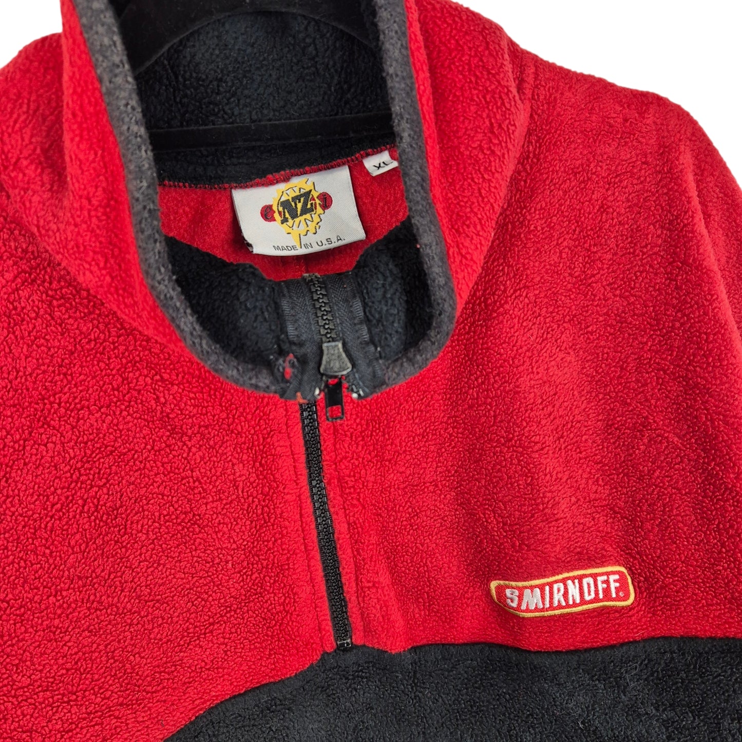Vintage Smirnoff 90's Red & Black Quarter Zip Fleece Jumper Size XL