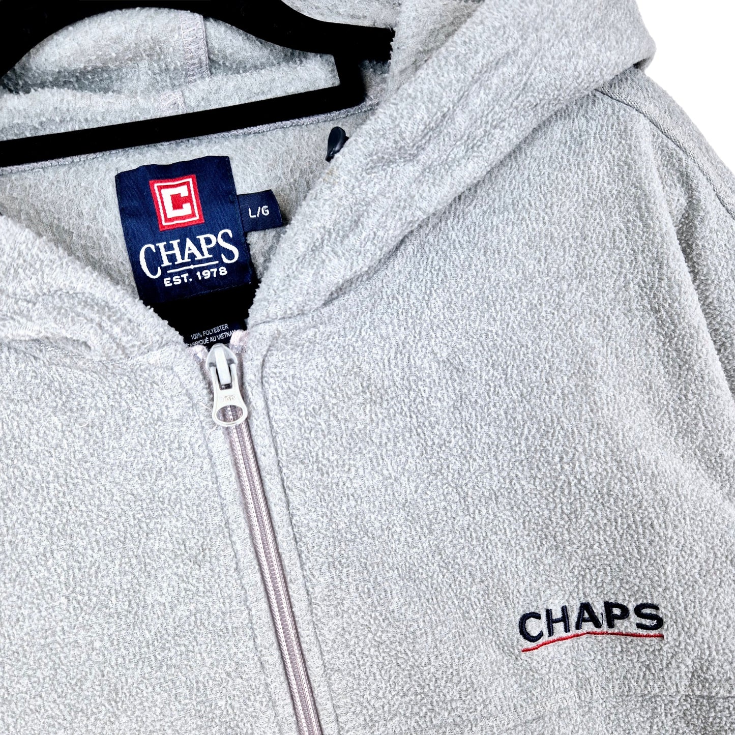 Vintage Chaps 2000's Grey Hooded Fleece Zip Jumper Size L