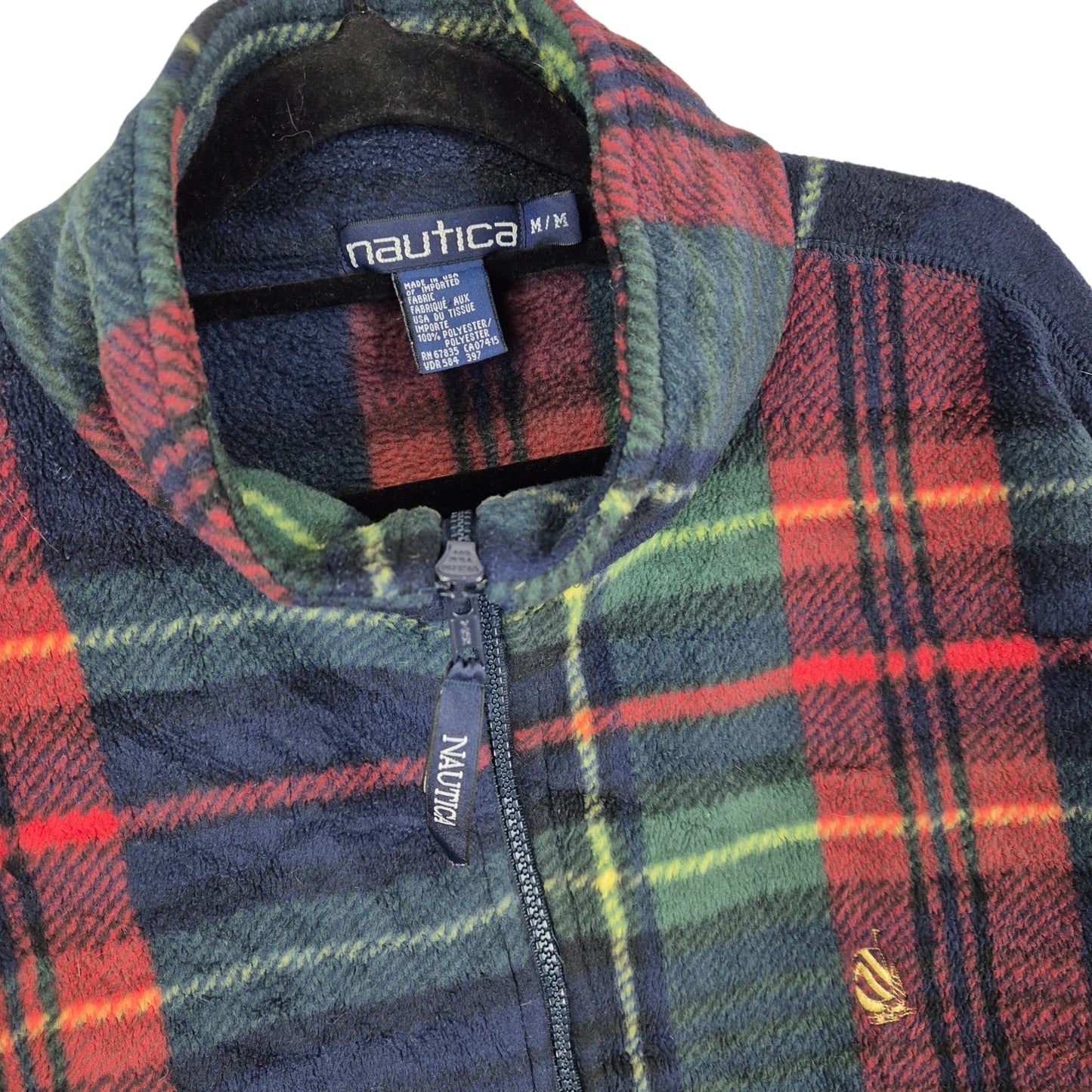 Vintage Nautica 90's Checkered USA Made Fleece Jumper Size M