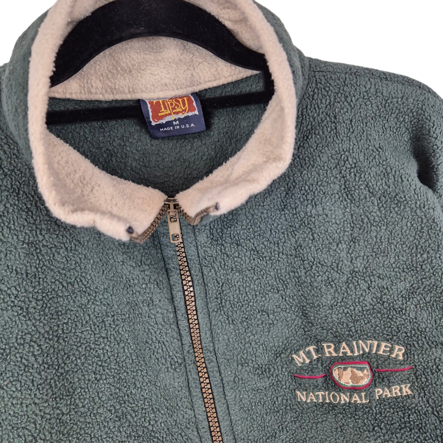Vintage Mt Ranier National Park 80's Green USA Fleece Zip Jumper Size M