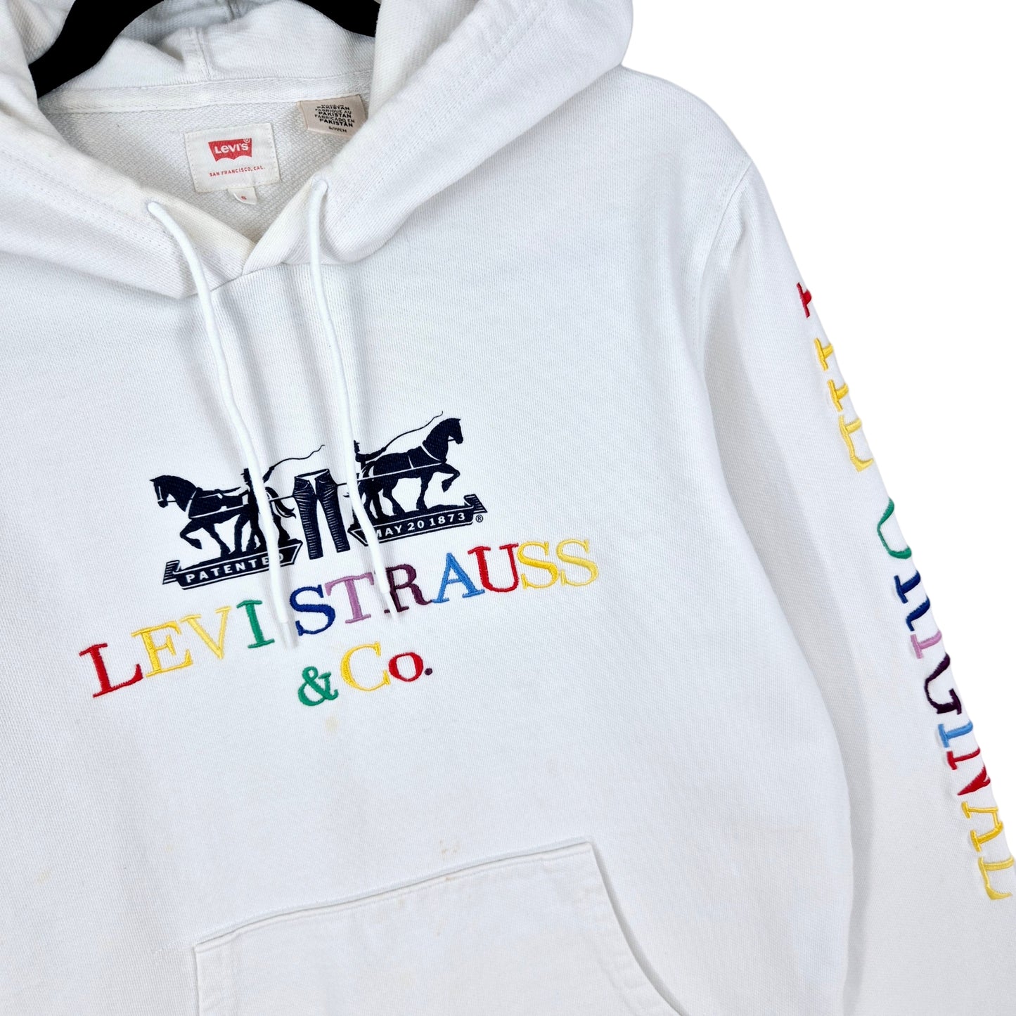 Levis White Embroidered Hoodie Size S