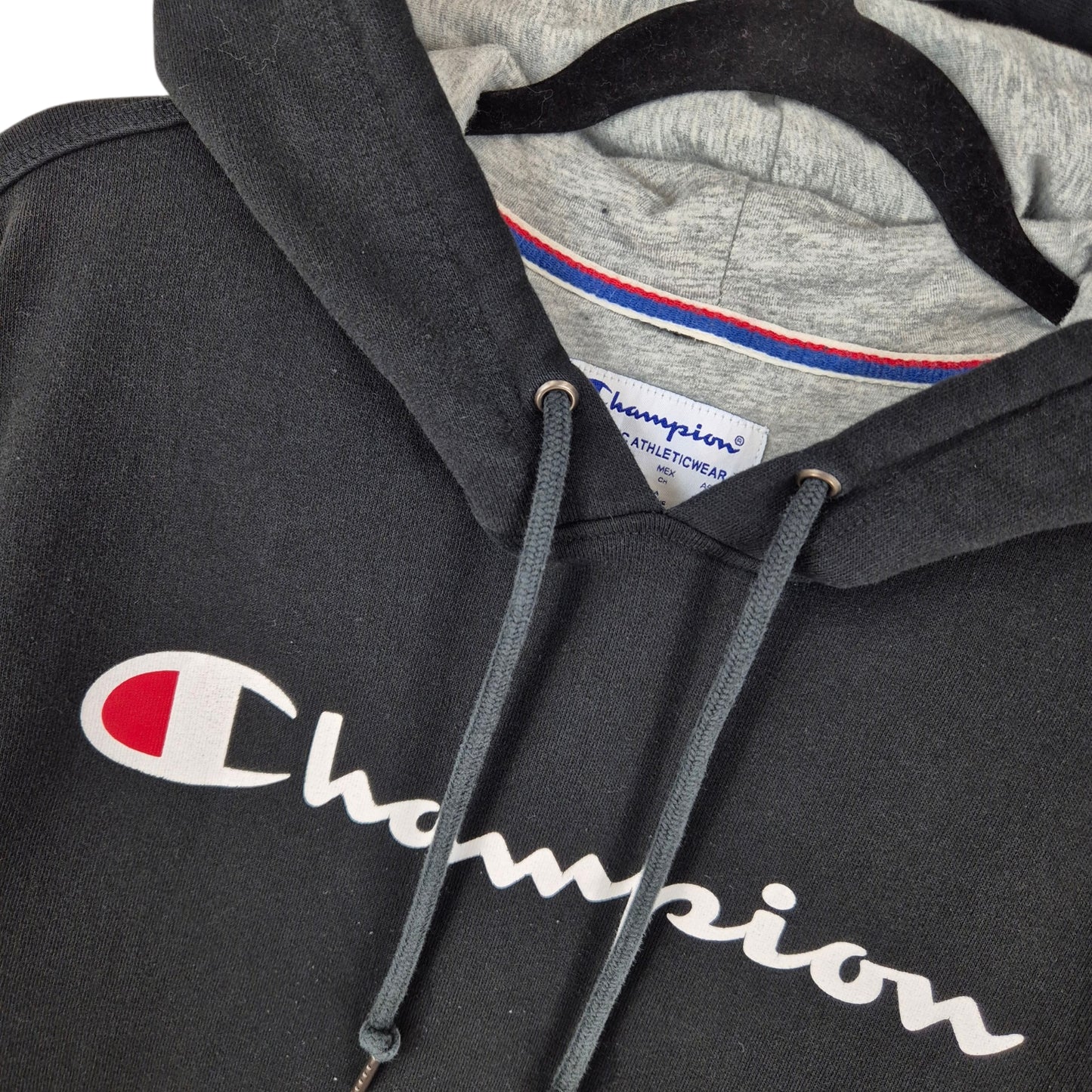 Champion Black Chest Script Hoodie Size S