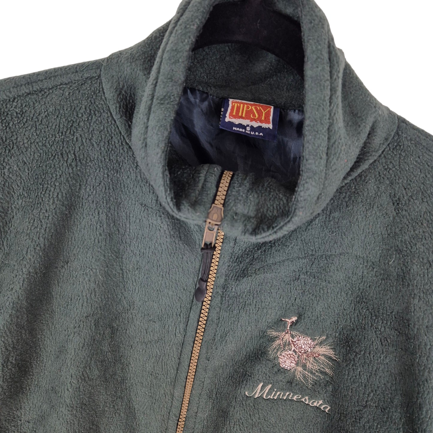 Vintage Minnesota 80's Green USA Made Fleece Zip Jumper Size S