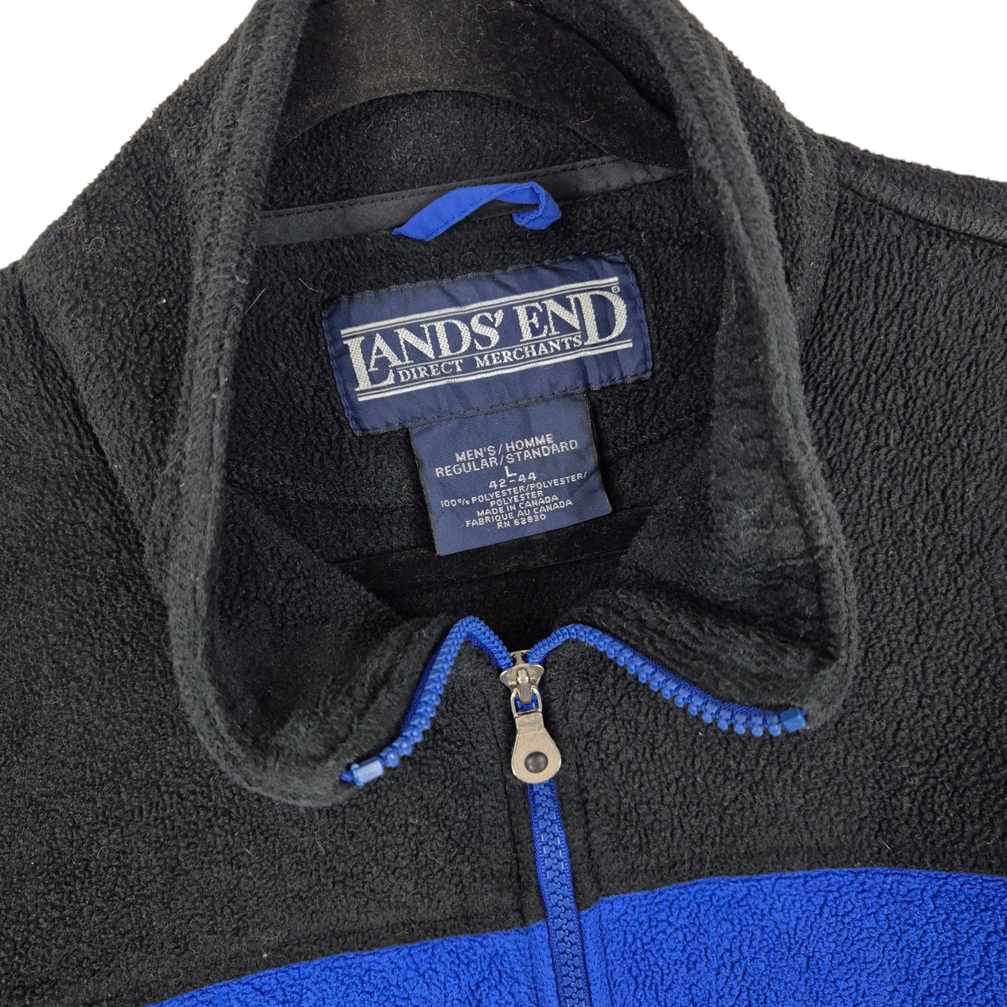 Vintage Lands End 90's Black & Blue Fleece Zip Jumper Size L