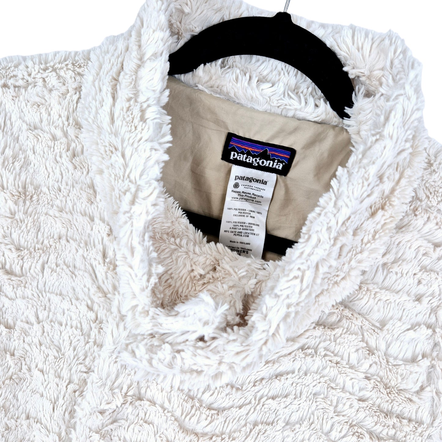 Patagonia Cream White Zip & Button Fleece Jumper Size M