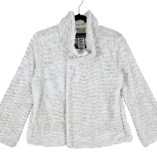 Patagonia Cream White Zip & Button Fleece Jumper Size M