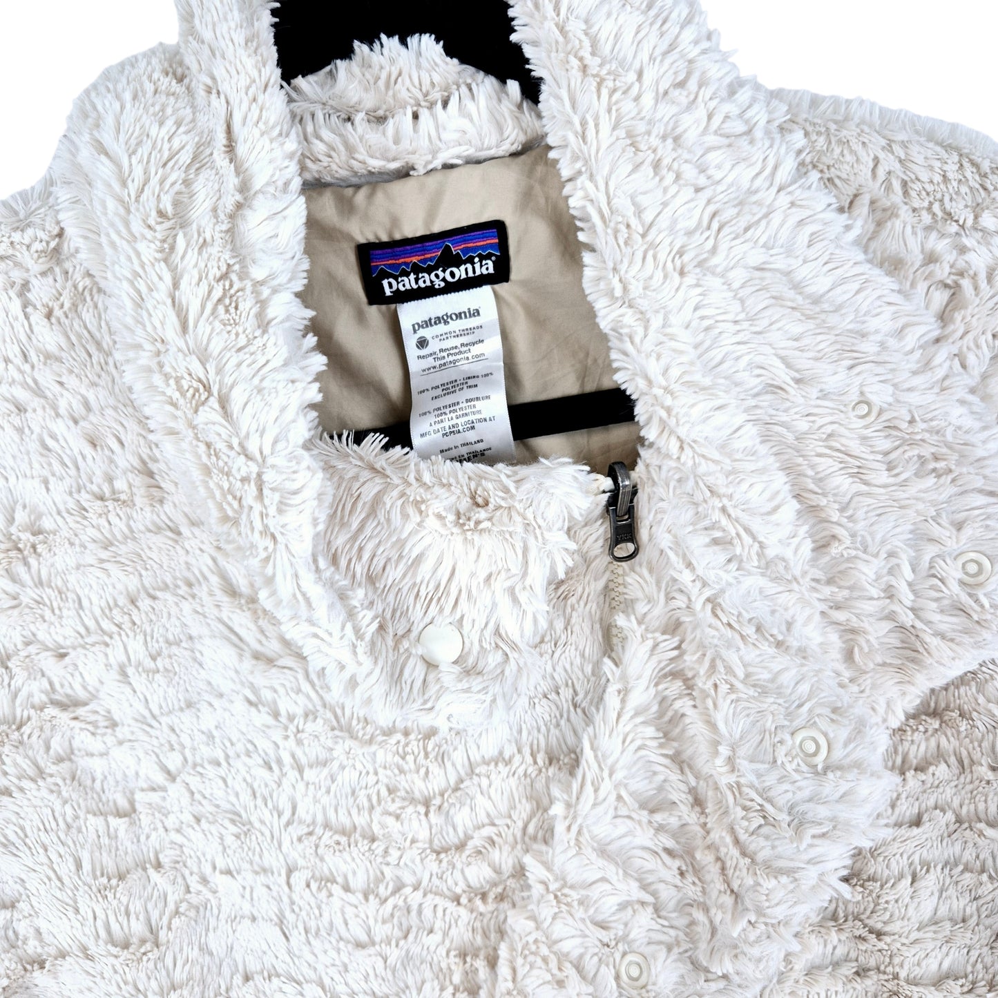 Patagonia Cream White Zip & Button Fleece Jumper Size M