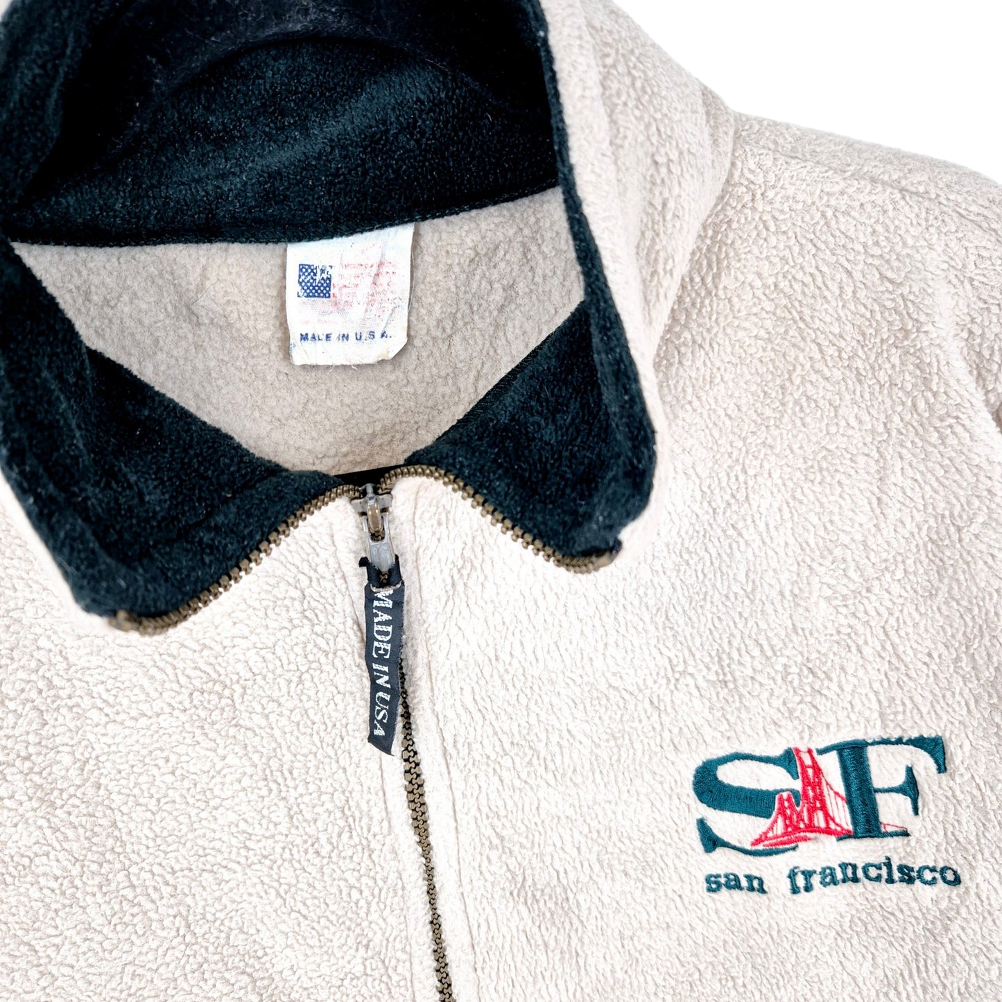 Vintage San Francisco 80's Light Brown Fleece Zip Jumper Size XL
