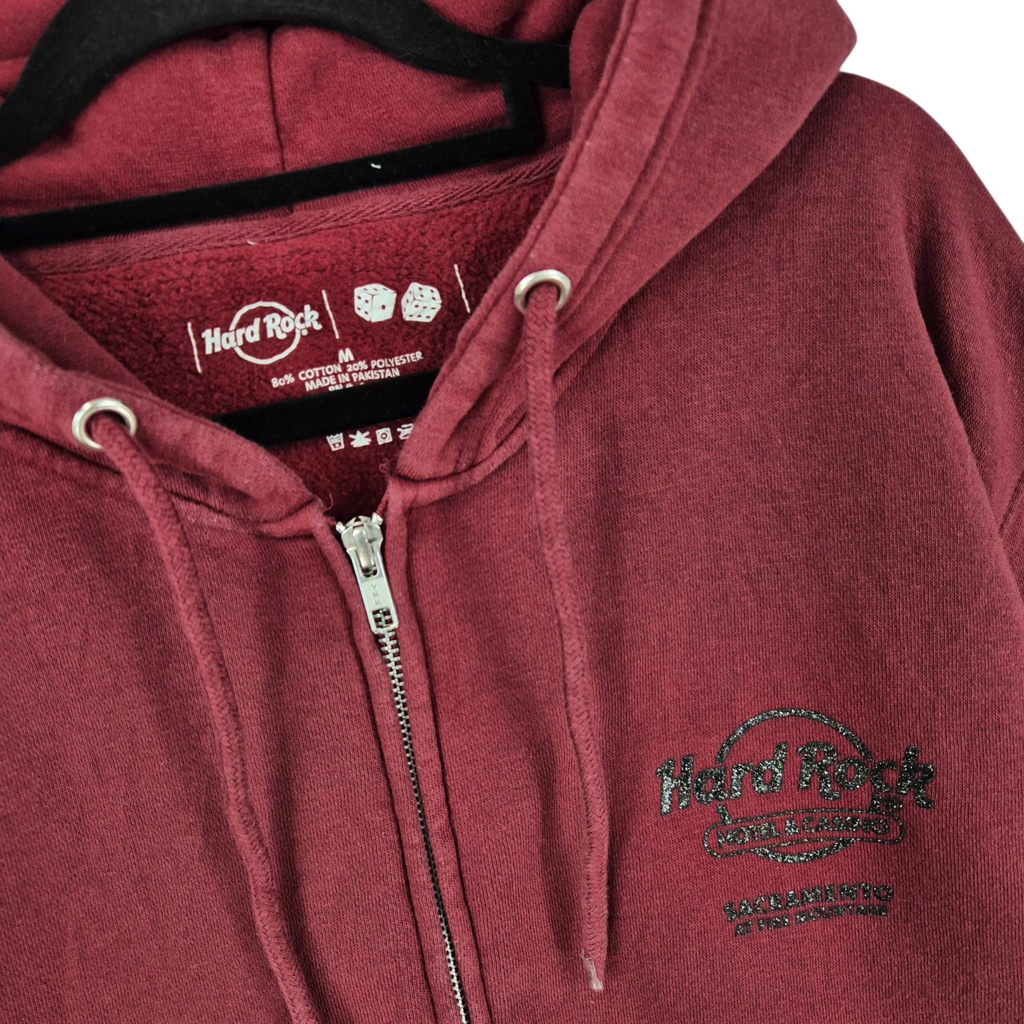 Hard Rock Hotel Sacramento Burgundy Zip Hoodie Size M