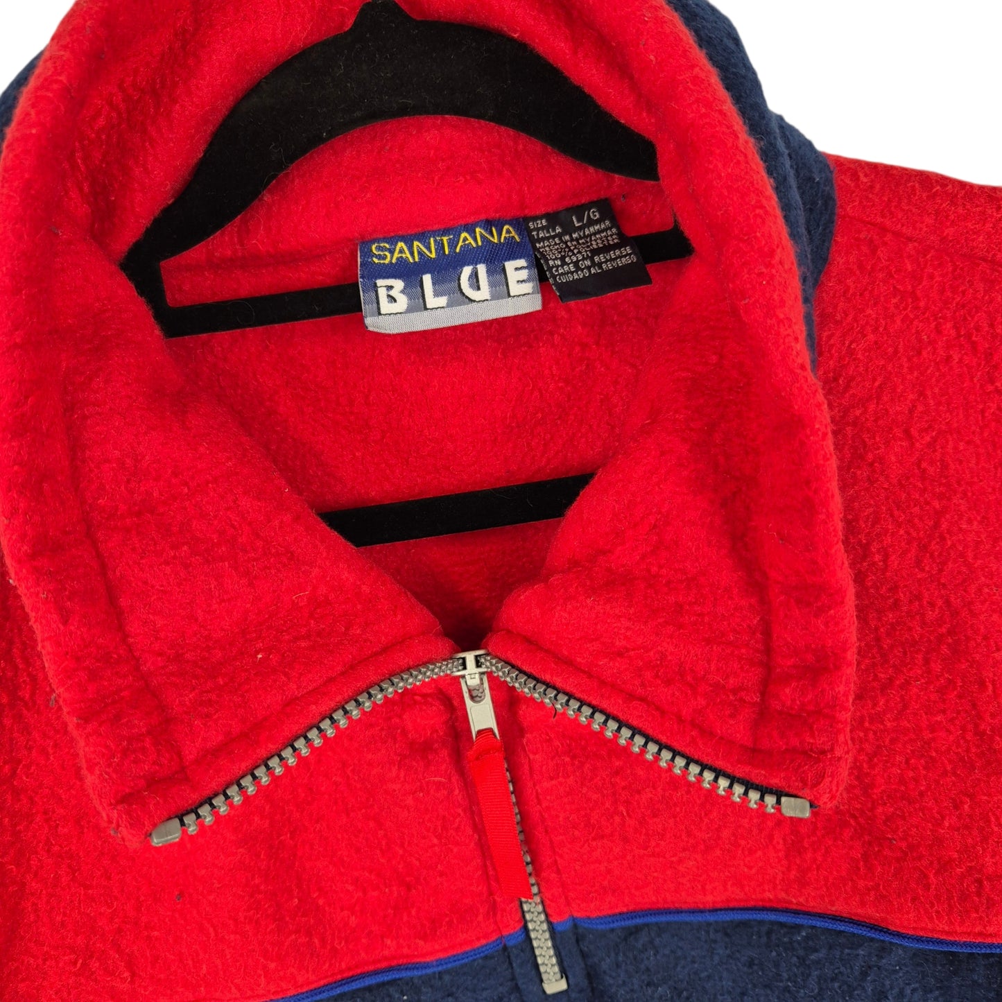 Vintage Santana Blue 90's Red Quarter Zip Fleece Jumper Size L