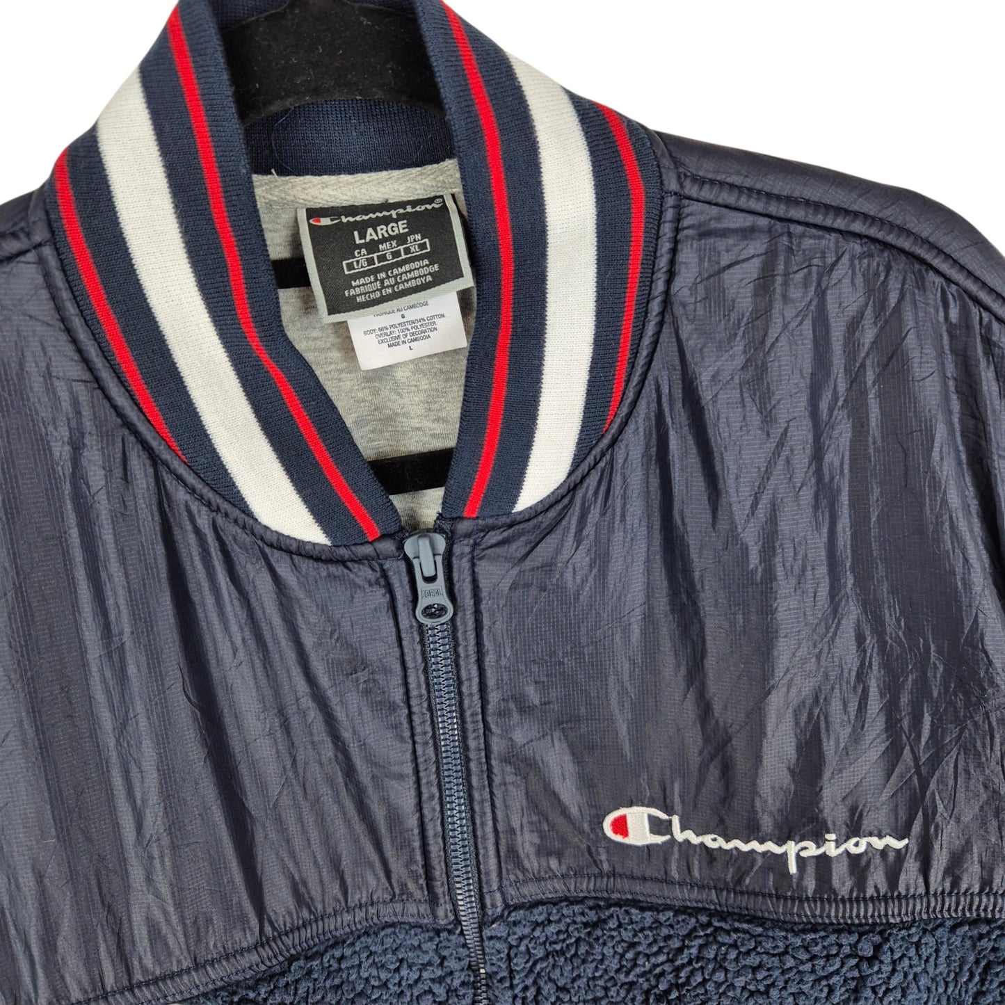 Champion Dark Blue Fleece Bomber Jacket Size L