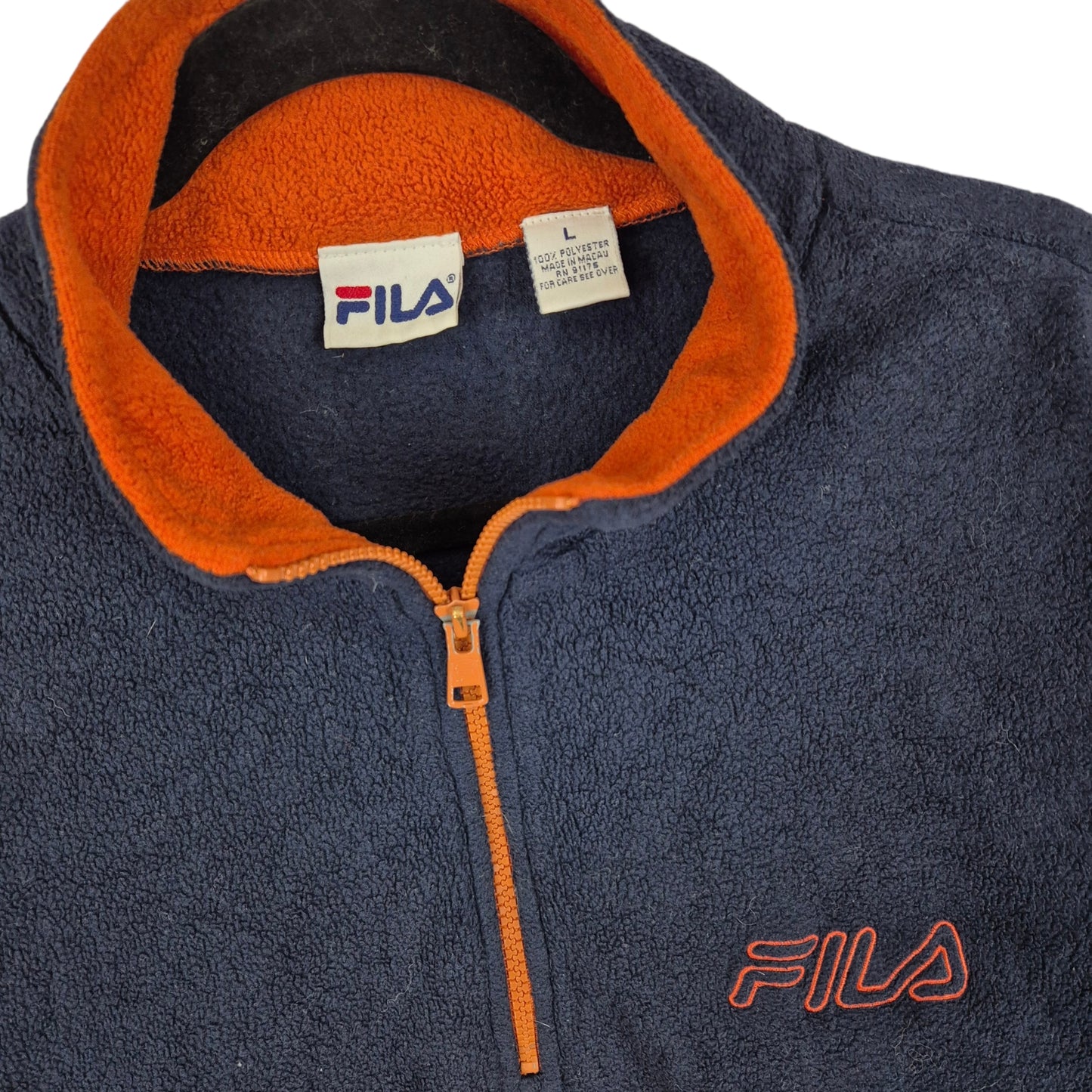 Vintage FILA Dark Blue Quarter Zip Fleece Jumper Size L