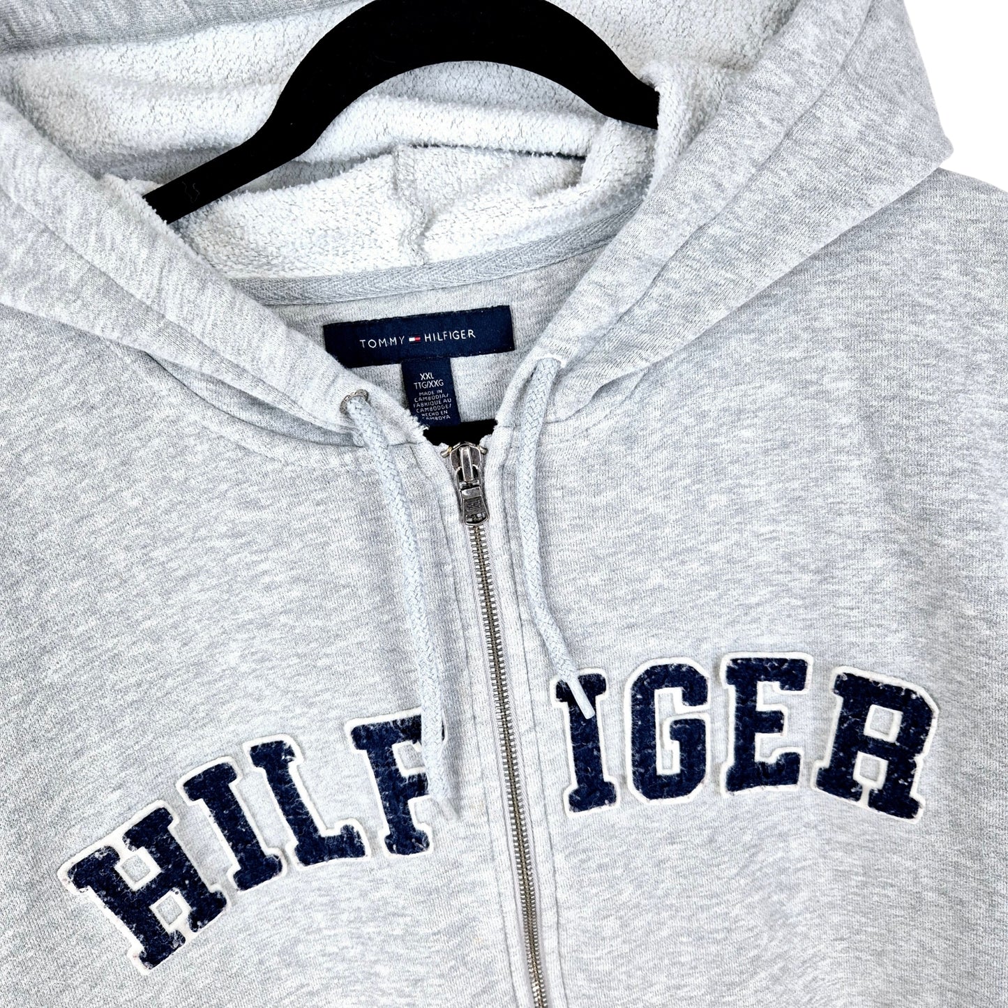 Tommy Hilfiger Light Grey Embroidered Zip Hoodie Size 2XL